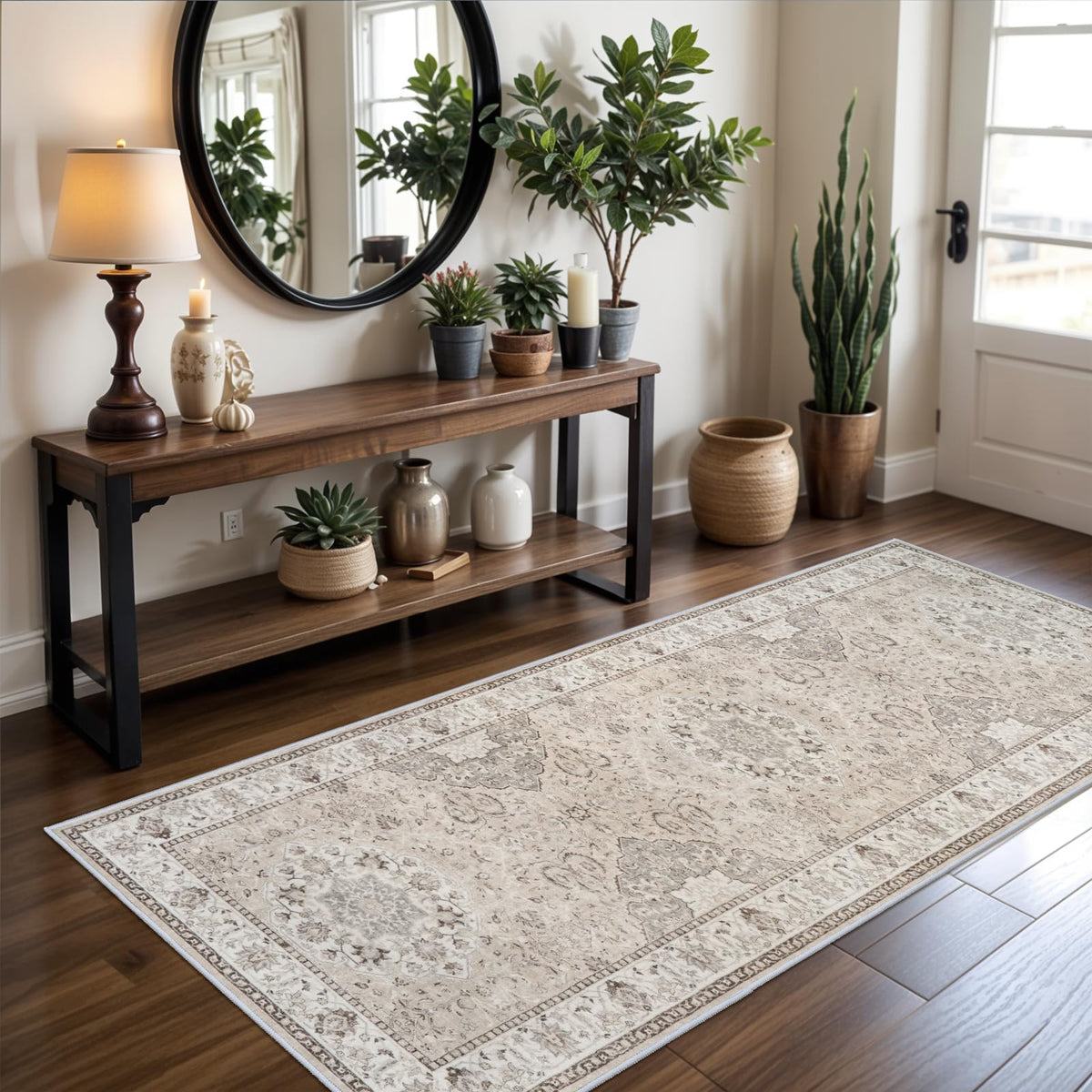 2x6 Hallway Washable Runner Rug : Vintage Soft Kitchen Laundry Runner with Non Slip Backing Farmhouse Entryway Living Room Floor Mat Stain Resistant Carpet for Bedroom Bathroom Distressed Beside Rug