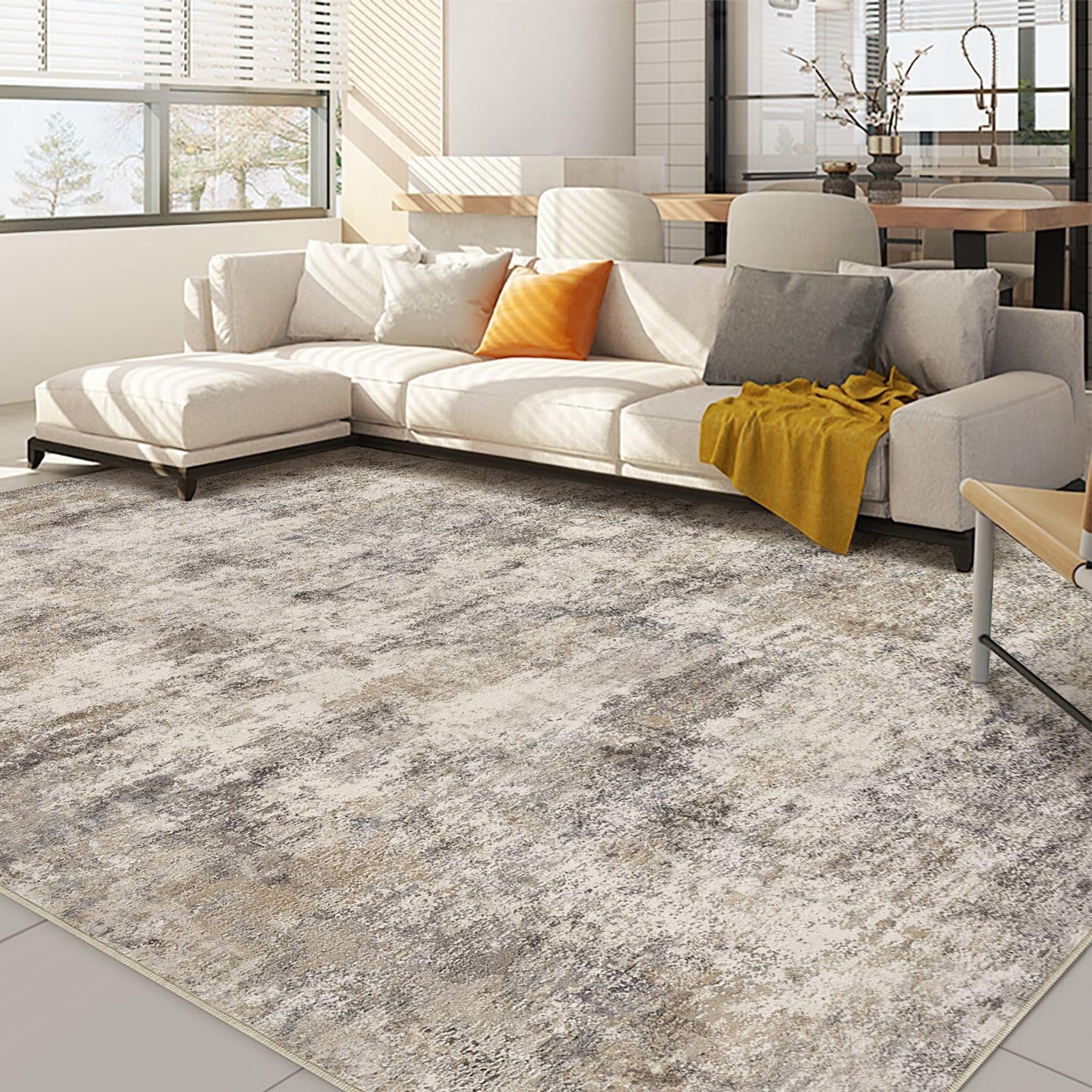 Nakagishi Boho 5x7 Area Rug Living Room Rugs Machine Washable Beige/Brown | Soft, Pet & Kid Friendly, Carpet for Living Room/Bedroom/Office/Kitchen/Nursery, Daily Home Decor Stain Resistant Moroccan