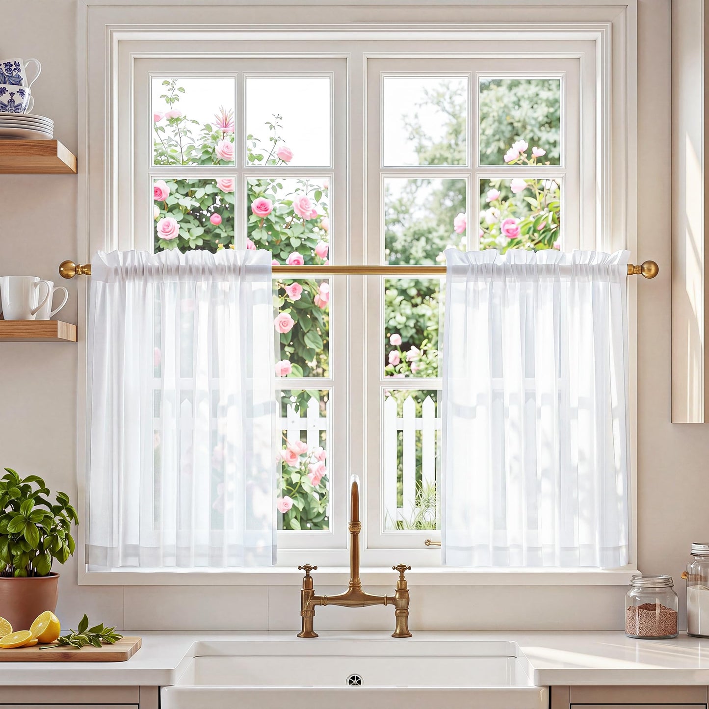 NICETOWN White Sheer 96 inches Long Curtains for Living Room, Rod Pocket Lightweight Drapes Voile Sheer Air & Breathable Window Treatments for Bedroom, W42 x L96, 2 Panels