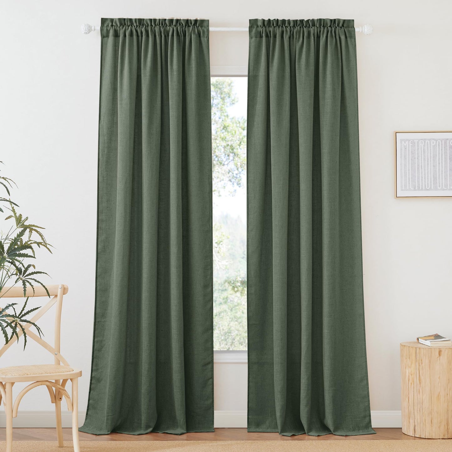 RYB HOME White Semi Sheer Curtains 84 inches Long for Living Room | Half Privacy, Linen Textured, Sheer Light Filtering, Vertical Window Drapes, for Bedroom Dining, White, W52 x L84, 2 Panels