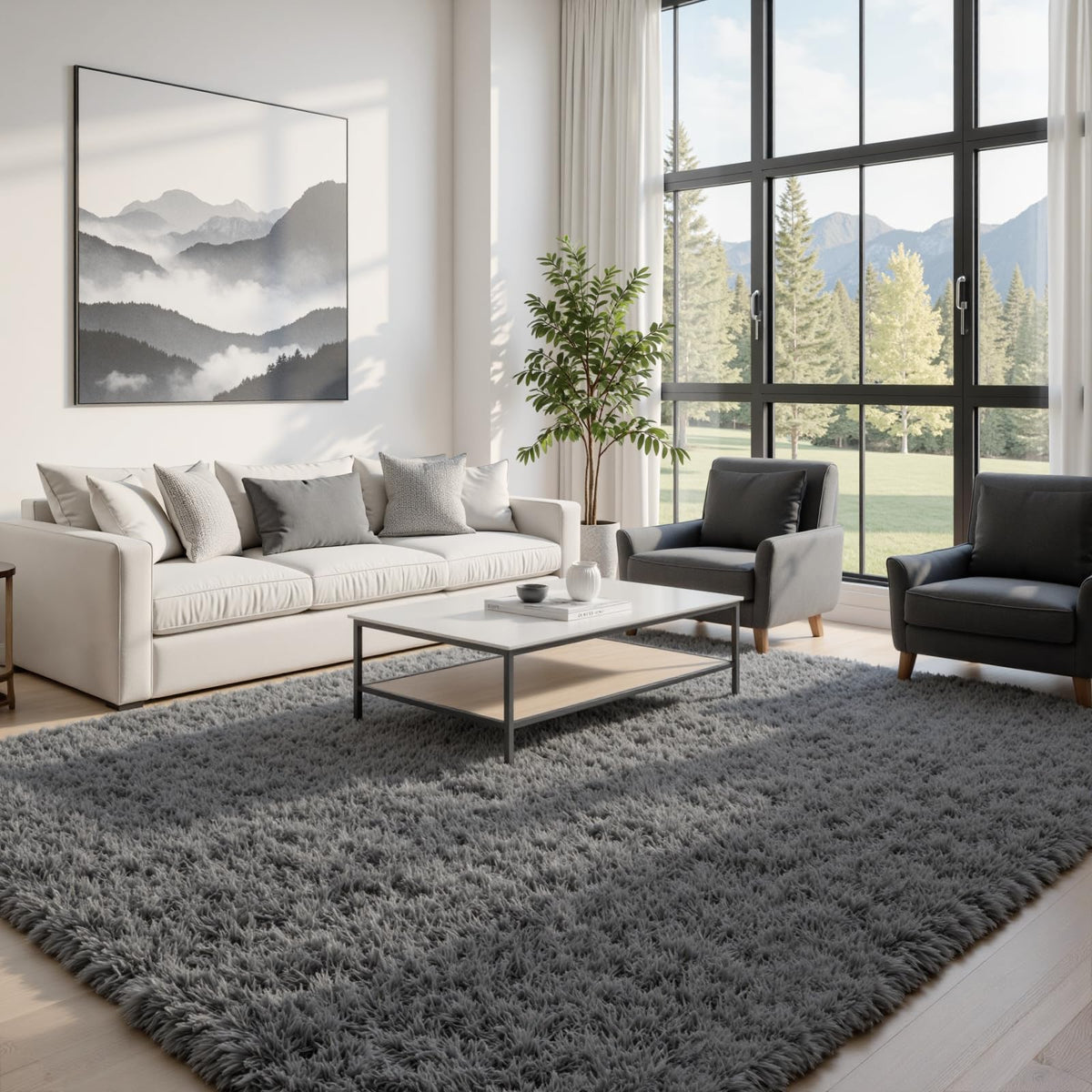 8x10 Fluffy Shag Area Rugs for Living Room Bedroom: Soft Plush Carpet Grey | Upgraded Non-Slip Thick Memory Foam, Ultra Soft, Non-Shedding Fuzzy Carpet, Easy Clean Decor for Kids Room, Nursery, Playroom