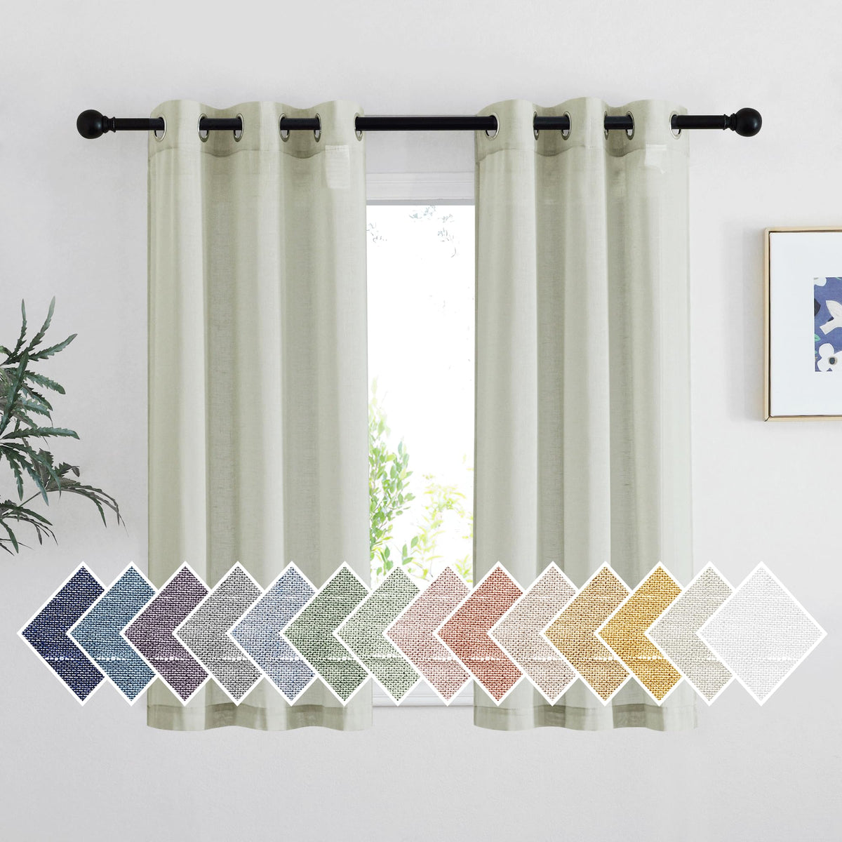 NICETOWN White Sheer Linen Curtains for Living Room 84 inch Length 2 Panels Set, Grommet Semi Sheer Privacy with Light Filtering Flax Window Treatments for Bedroom, W52 x L84