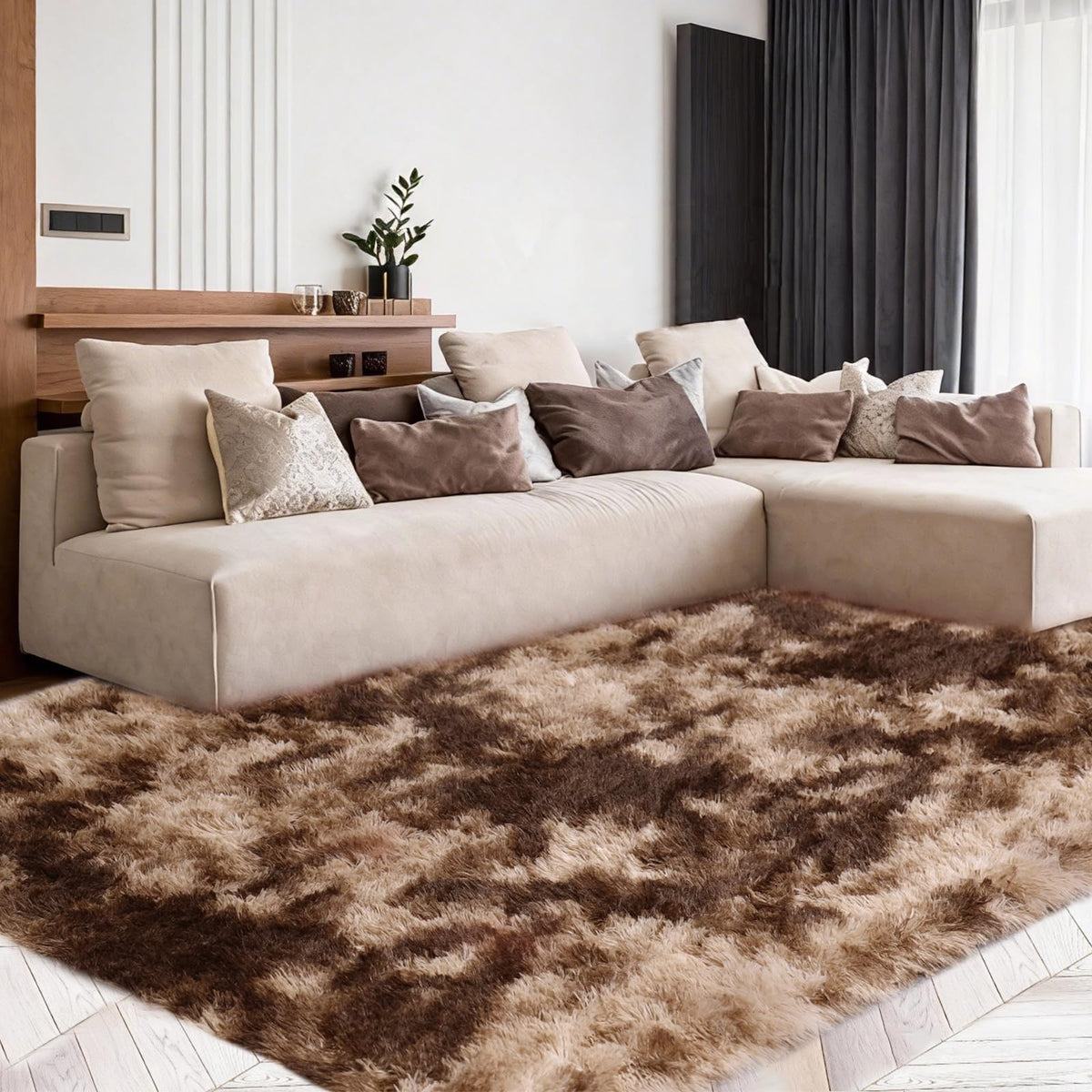 8x10 Cream Fluffy Shag Area Rug, Non-Slip Soft Carpet for Home | Soft Plush Rug With Durable Non-Slip Backing. Ideal for Living Room, Bedroom, Kids Room. Thick, Cozy, Modern Design.
