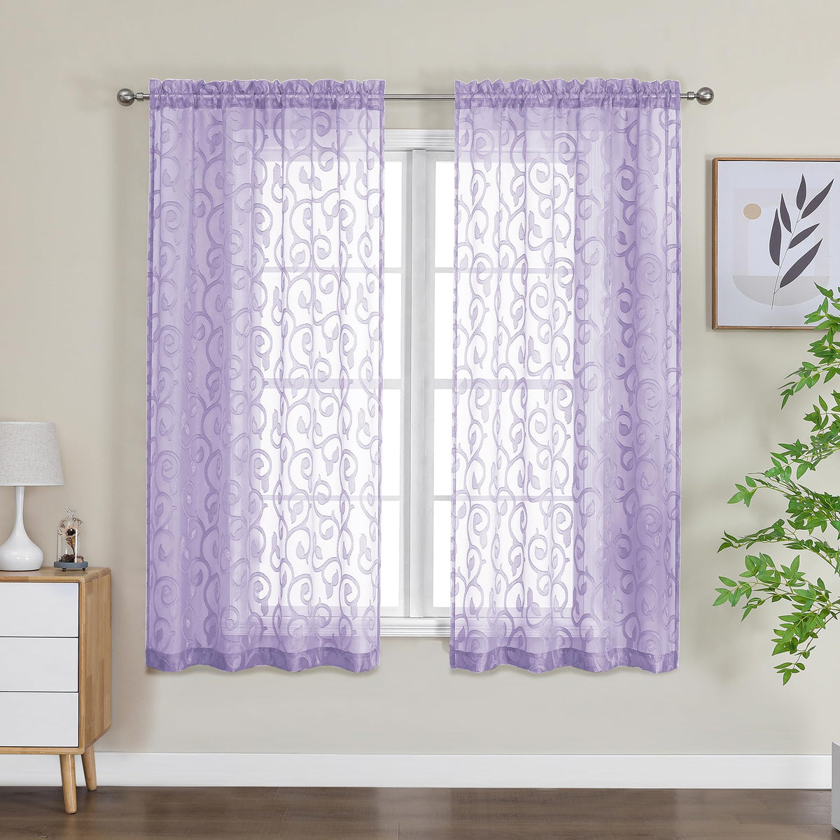 Furman Ivory Sheer Curtains 84 inches Long for Bedroom Living Room 2 Panels Set, Jacquard Clip Light Filtering Semi Sheer Curtain Rod Pocket Window Drapes, 2 Pcs Each 40 W 84 L