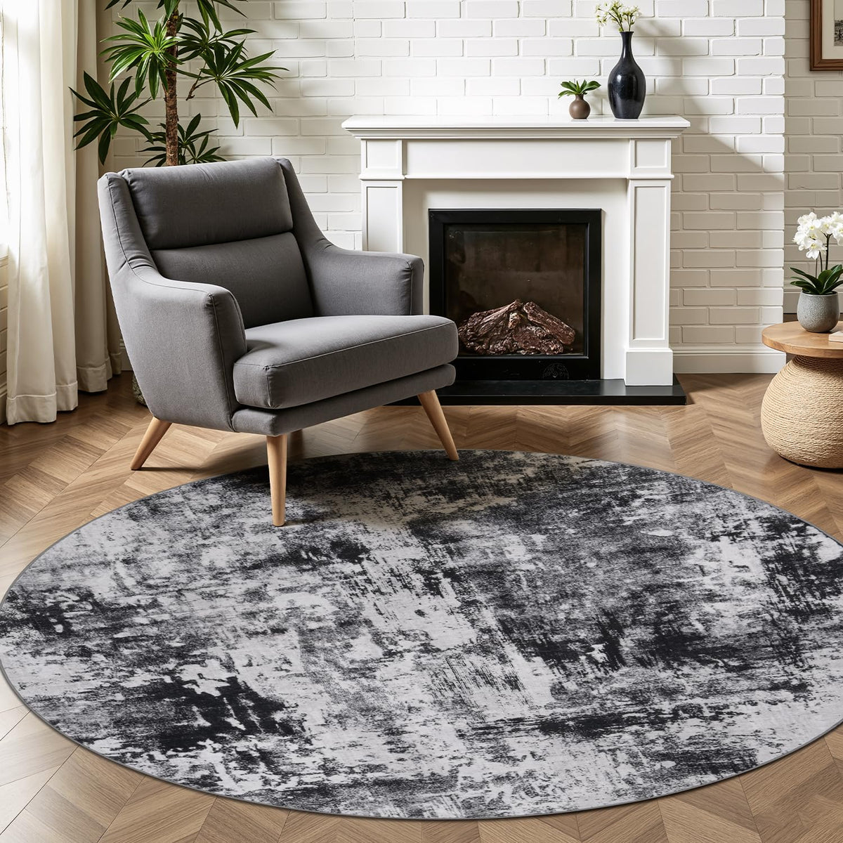 Rugflix 8x10 Area Rugs for Living Room, Washable Large Rug Stain-Resistant Low Pile, Modern Dark Carpet for Dining Room Home Office Kid Room Nursery Bedroom, Navy Blue/Black