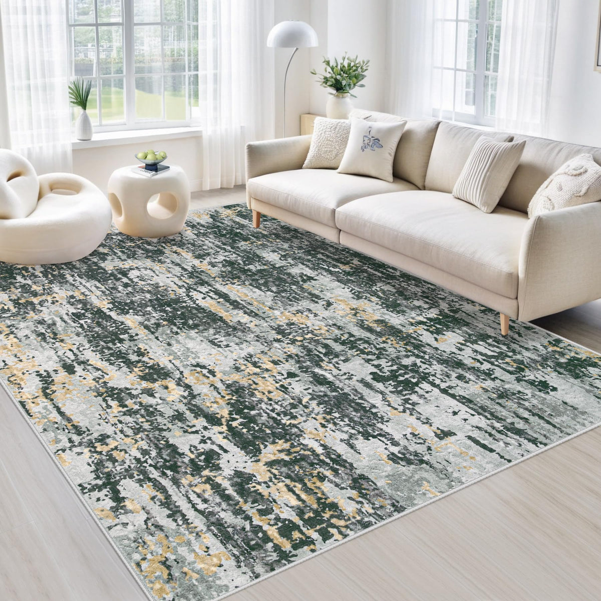 Area Rugs 6x9 Living Room: Washable Rug Modern Abstract Large Rug Soft Non Slip Neutral Rugs Stain Resistant Indoor Carpet for Bedroom Kitchen Dining Room Table Nursery Home Office Rugs(Beige,6'x9')