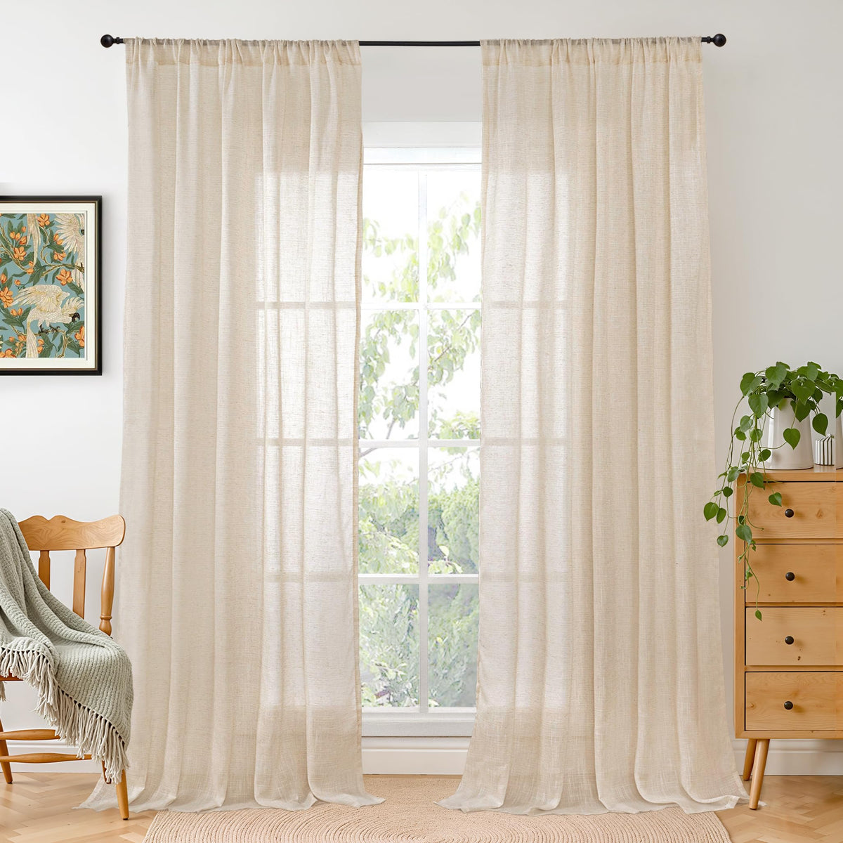 BGment Linen Sheer Curtains 84 Inches Long 2 Panels Set for Living Room | Light Filtering Drapes with Rod Pocket Lightweight Window Treatments for Bedroom, 52 X 84 Inch Length