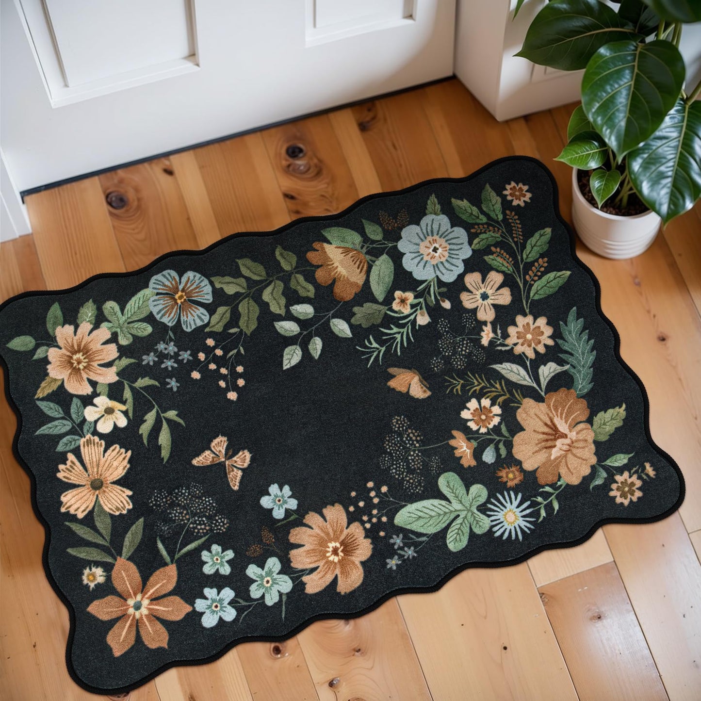 Lahome Floral Washable Living Room Rug, 5x7 Area Rugs for Bedroom Soft | Dining Room Rug Ultra-Thin Non Slip Stain Resistant Boho Low-Pile Throw Carpet for Office Flore (5x7ft, Beige)