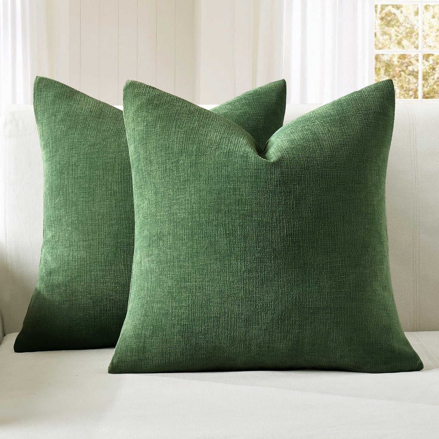 MIULEE Olive Green Chenille Couch Throw Pillow Covers, 18x18 | Set of 2, Soft Modern Farmhouse Style, Decorative Pillowcases for Sofa Living Room Bed, Home Decor