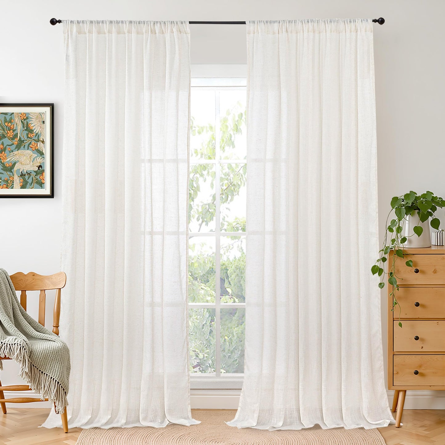 BGment Linen Sheer Curtains 84 Inches Long 2 Panels Set for Living Room | Light Filtering Drapes with Rod Pocket Lightweight Window Treatments for Bedroom, 52 X 84 Inch Length