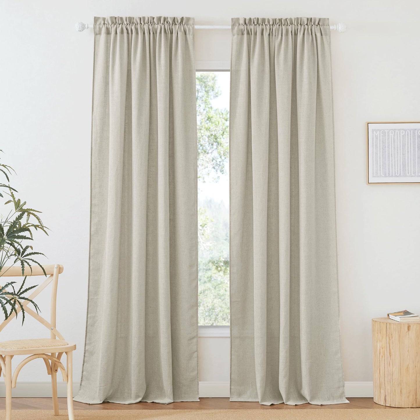 RYB HOME White Semi Sheer Curtains 84 inches Long for Living Room | Half Privacy, Linen Textured, Sheer Light Filtering, Vertical Window Drapes, for Bedroom Dining, White, W52 x L84, 2 Panels
