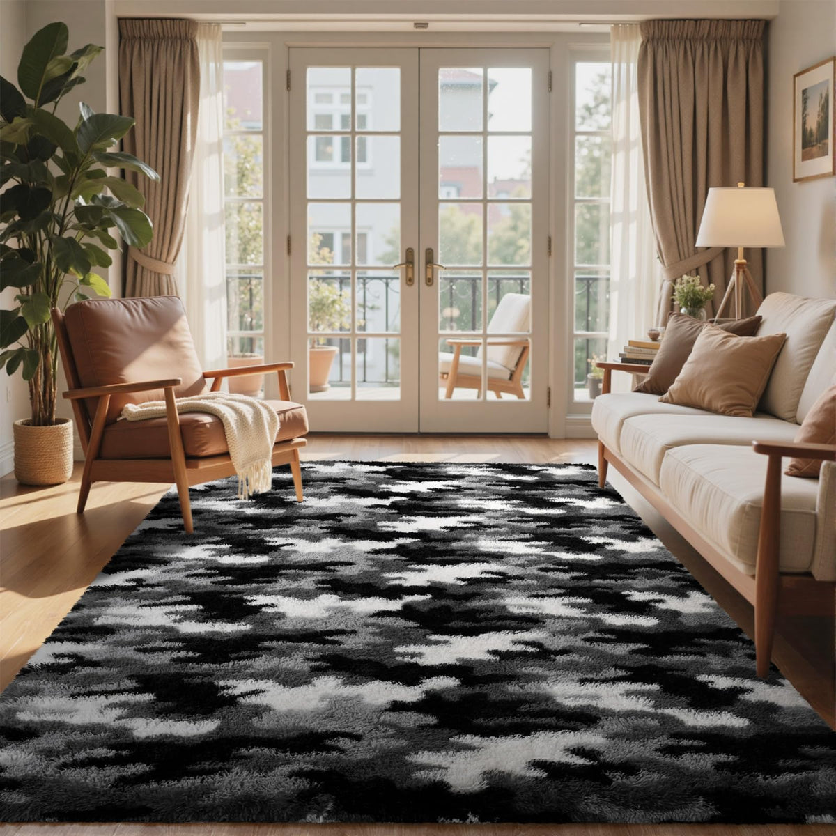 6x9 Ft Large Shag Rugs for Living Room Decor, Tie-Dyed Ultra Soft Fluffy Furry Area Rugs for Bedroom Indoor Floor, Aesthetic Carpet for Kids Home (Dark Grey)