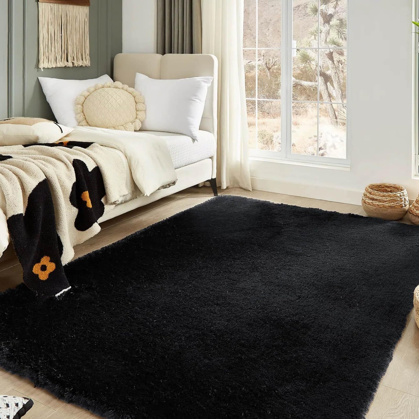 Floralux Rugs for Living Room, 6x9 Large Shag Area Rug, Tie-Dyed Light Grey Soft Fluffy Carpets for Bedroom