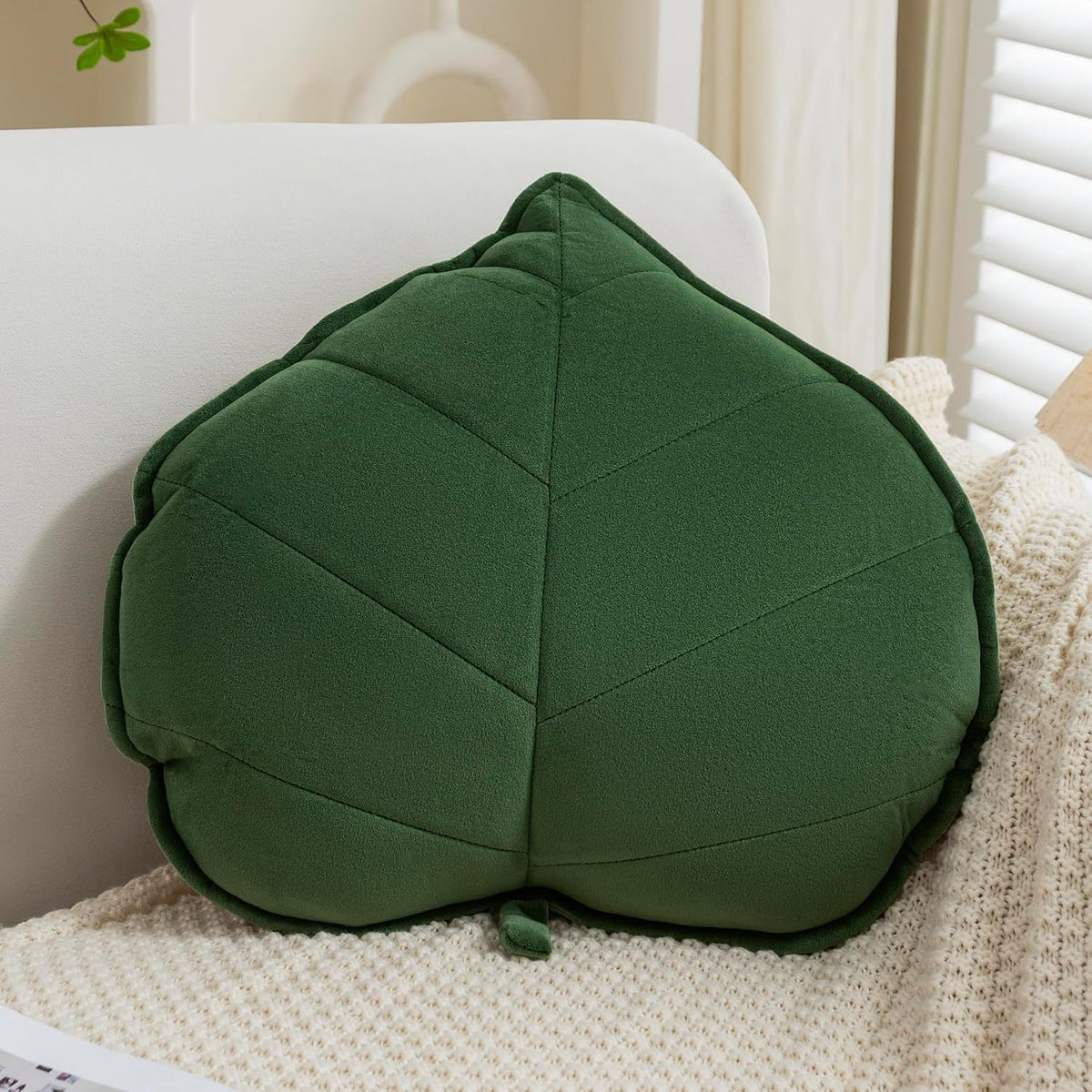 Teieas Leaf Throw Pillows Cute Novelty Plant Plush Cushion Backrest Pillow | Home decoration for car,bedroom,sofa,couch,living room,green 19.7in/50cm