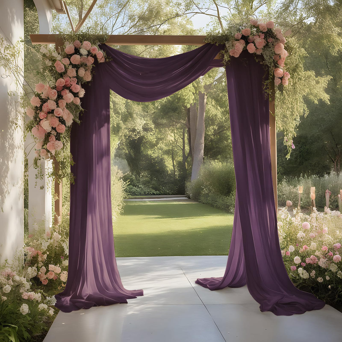 Ivory White Wedding Arch Draping Fabric Sheer Curtain Drapes | 31" x 20 ft Extra Long Shimmery Backdrop Curtains for Wedding Anniversary Party Summer Outdoor Events Drapery Photo Backgrounds