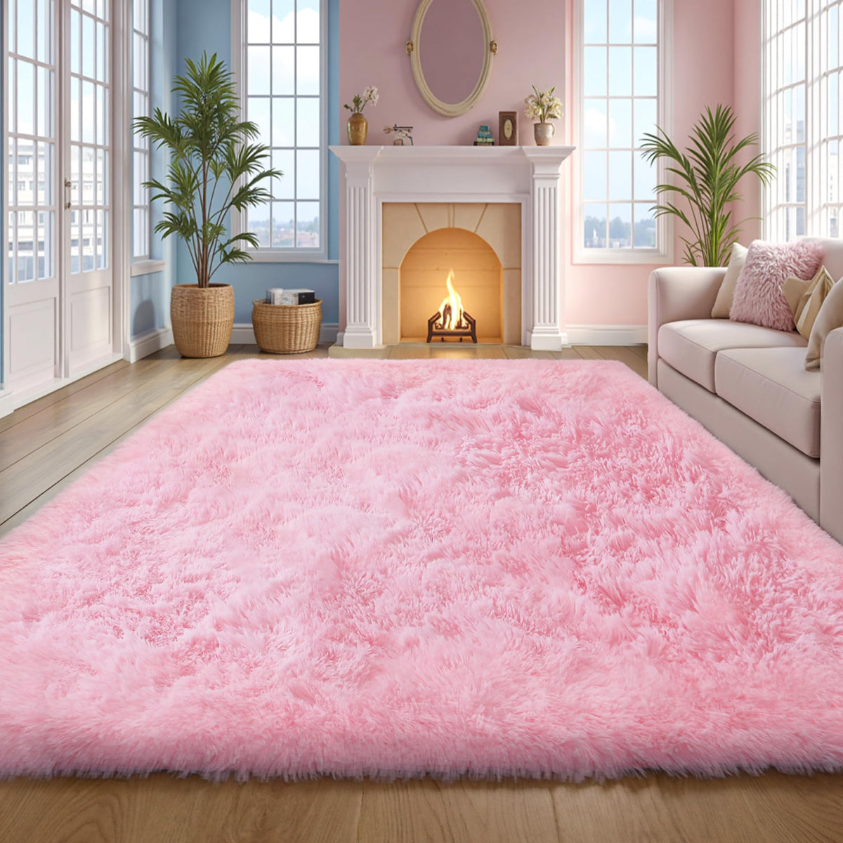 Pink Fluffy 4x6 Area Rugs for Bedroom Girls, Plush Washable Carpet | Area Rug for Kids Room, Nursery, Dorm Room, Non Slip Shaggy Floor Carpet