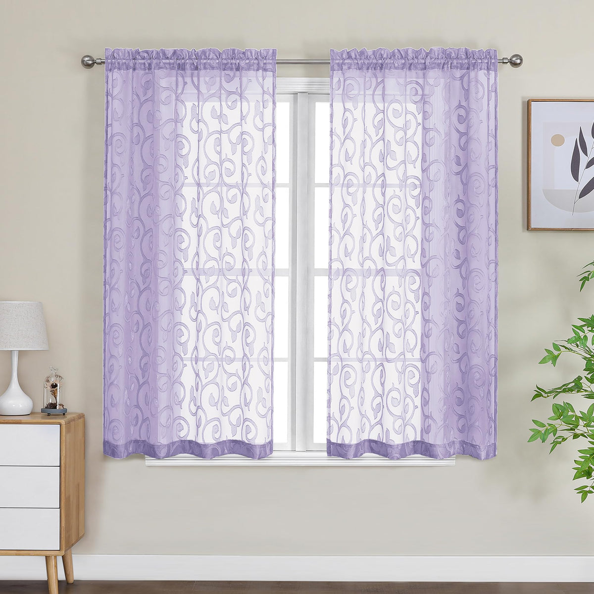 Furman Ivory Sheer Curtains 84 inches Long for Bedroom Living Room 2 Panels Set, Jacquard Clip Light Filtering Semi Sheer Curtain Rod Pocket Window Drapes, 2 Pcs Each 40 W 84 L