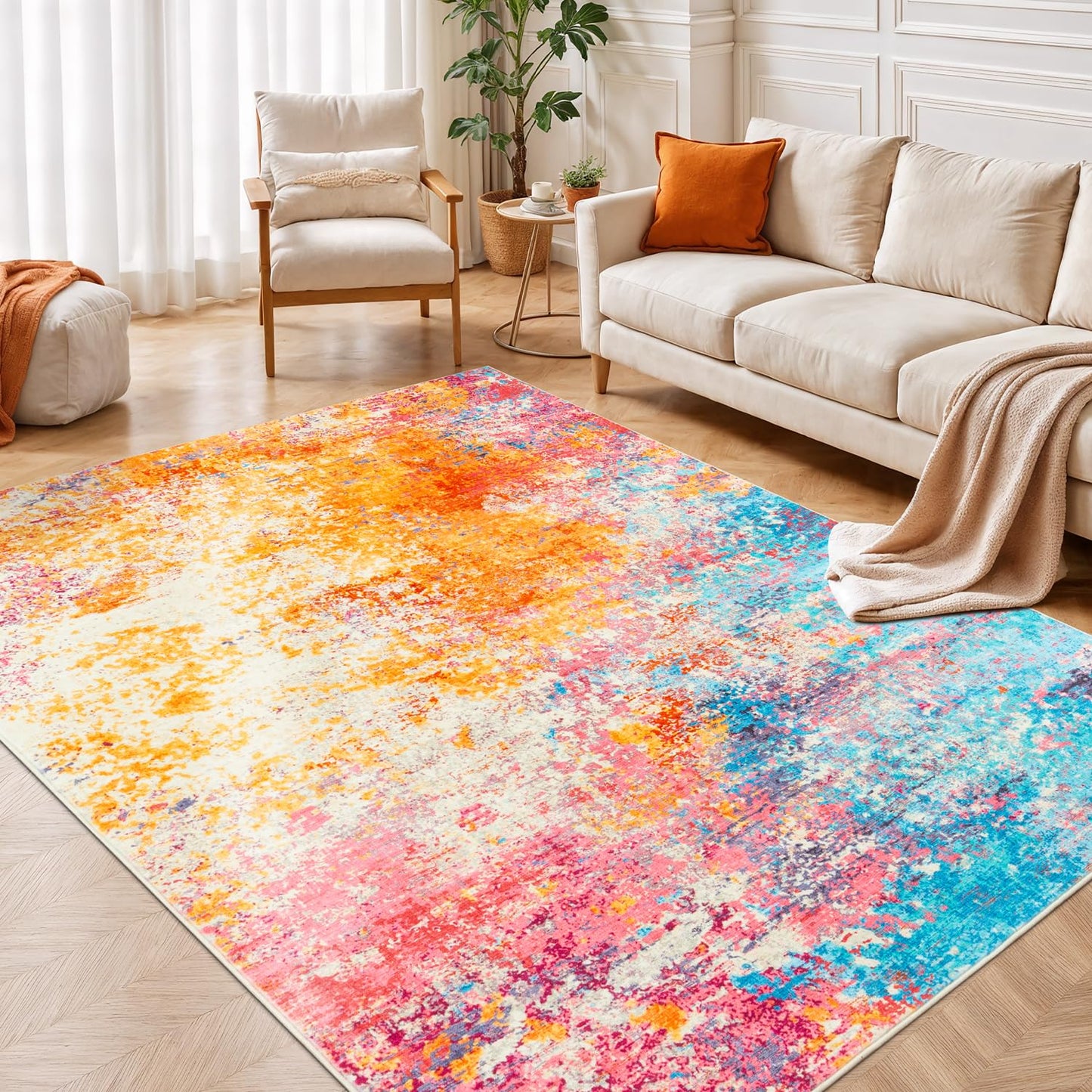 Rugflix 8x10 Area Rugs for Living Room, Washable Large Rug Stain-Resistant Low Pile, Modern Dark Carpet for Dining Room Home Office Kid Room Nursery Bedroom, Navy Blue/Black