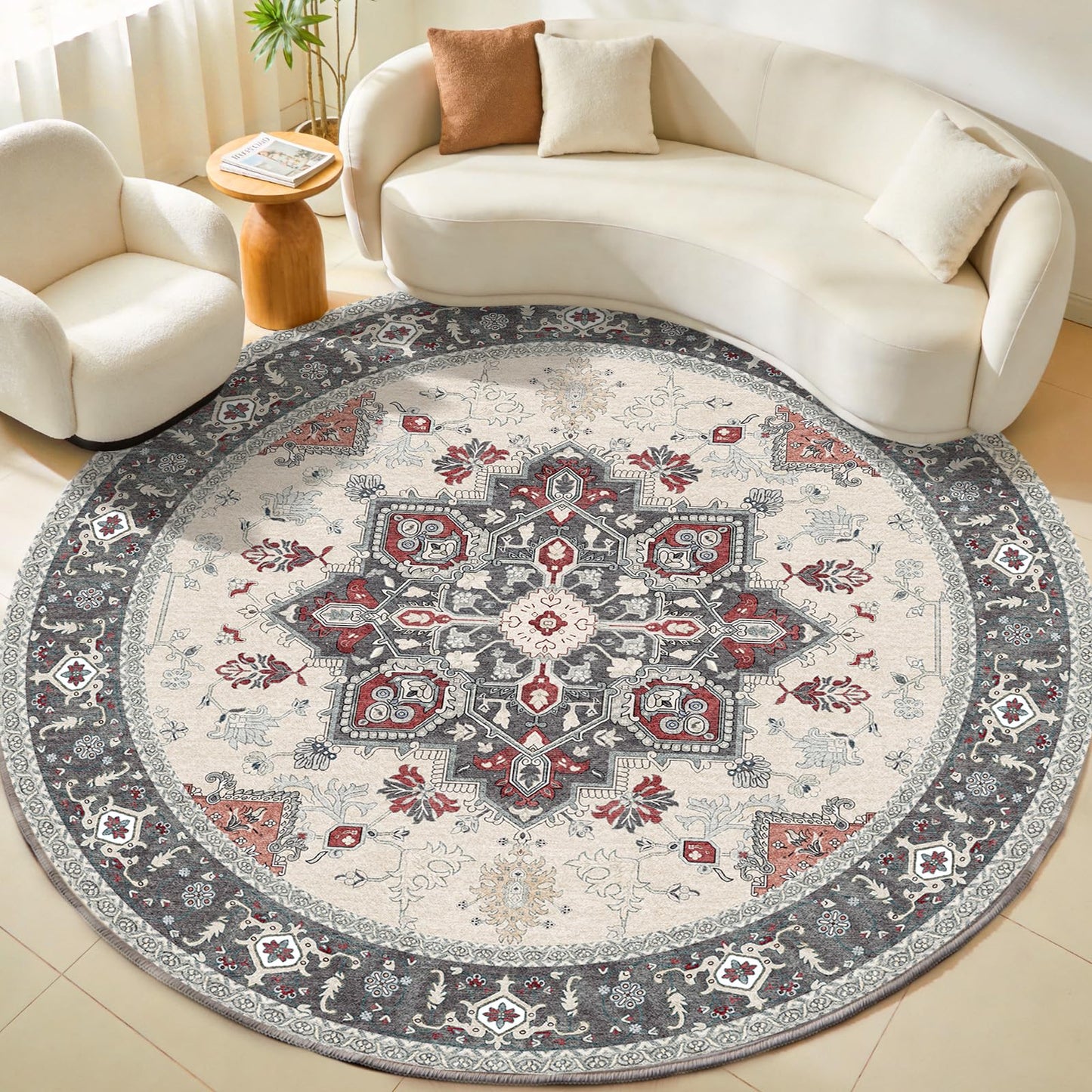 OPPODREAM Soft Area Rugs 5x7, Persian-Inspired Washable Rug, Blue & Gold | Low-Pile Faux Cashmere Surface, TPR Non-Slip Backing, 5 x 7 Carpet for Bedroom, Office, Dorm, Dining Room