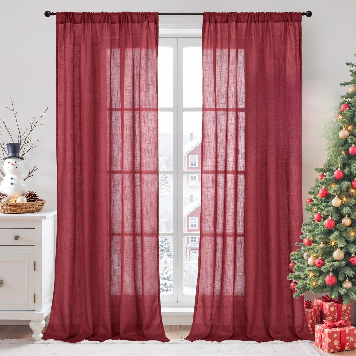 BGment Linen Sheer Curtains 84 Inches Long 2 Panels Set for Living Room | Light Filtering Drapes with Rod Pocket Lightweight Window Treatments for Bedroom, 52 X 84 Inch Length