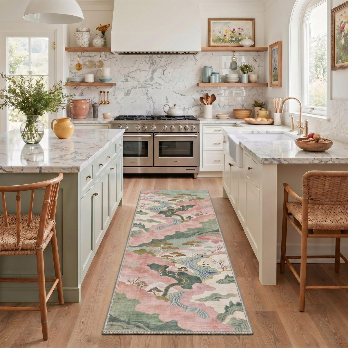 BEIMO 5x7 Green Abstract Area Rug, Washable Non-Slip for Bedroom | Soft Low-Pile Carpet, Lightweight and Easy to Vacuum, Sage Living Rooms, Dining Rooms, Bedrooms, and Home Offices