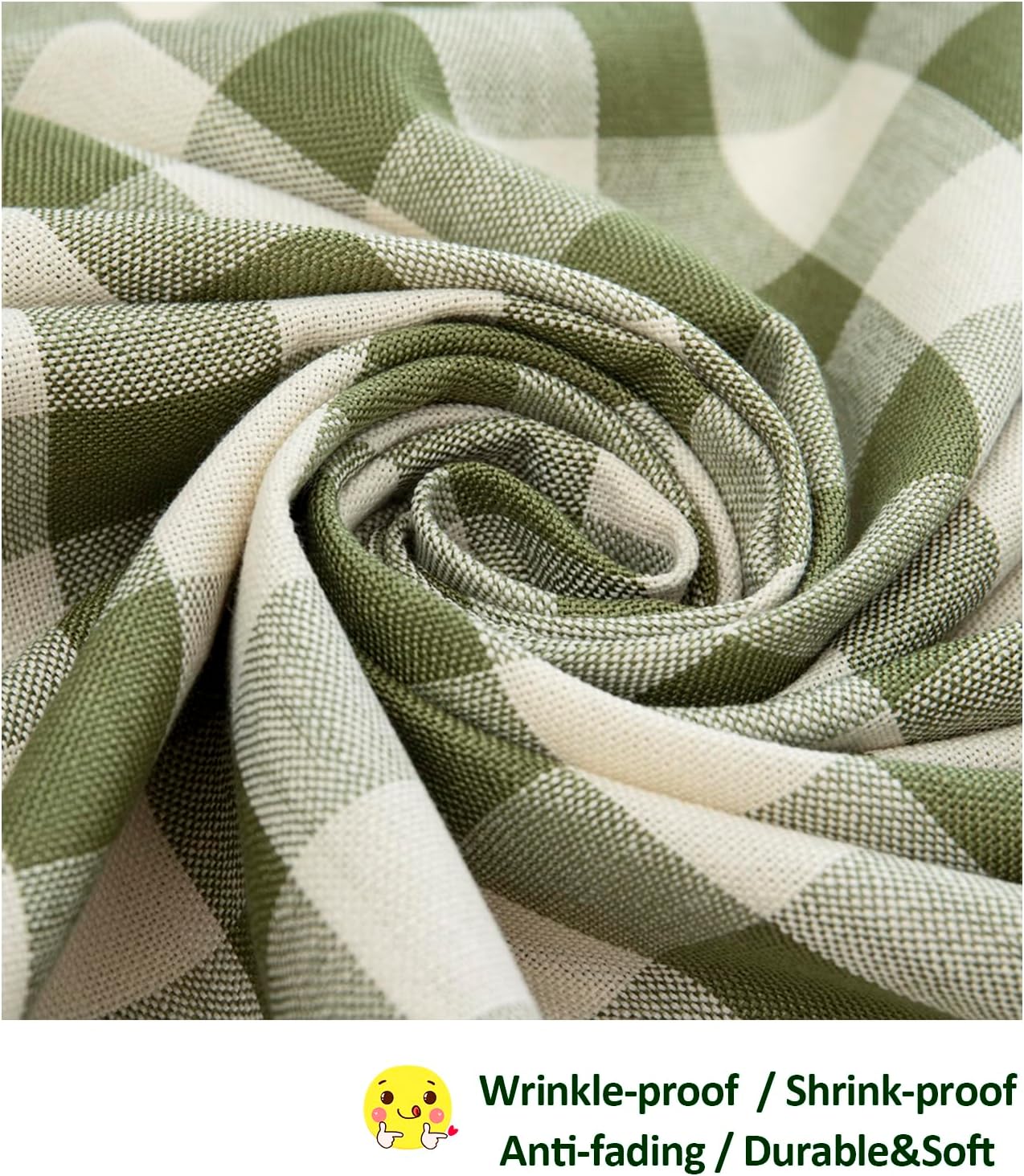 Midsummer Breeze Country Garden Green Gingham Tablecloth Rectangle 55”x84” | tassel, spring, easter, summer, picnic, outdoor, checkered, fresh, camping, Christmas, washable, wrinkle free, reusable