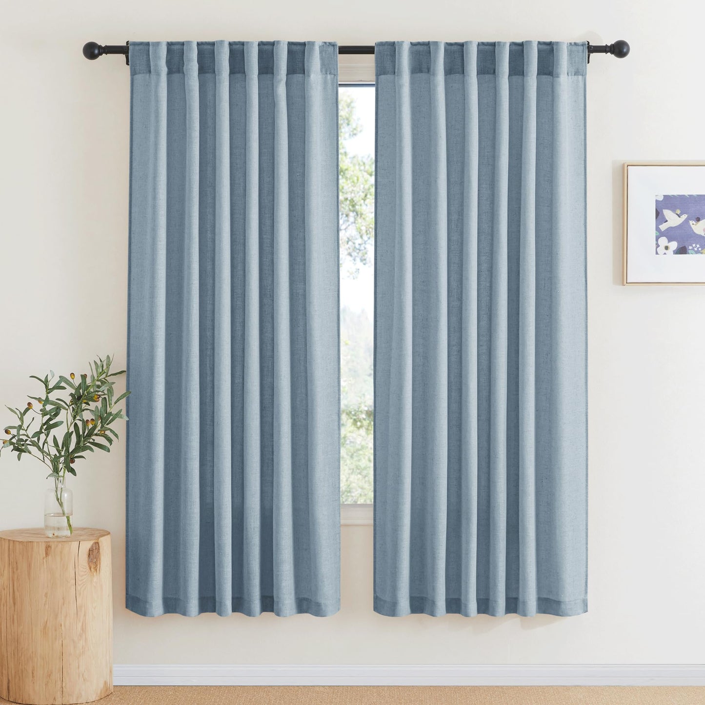 RYB HOME White Sheer Curtains for Living Room Patio Glass Door, W52 x L95 | Linen Texture, Light Filtering Privacy, Airy Translucent, Back Tab, Bedroom Office Balcony, W52 x L95, 2 Panels