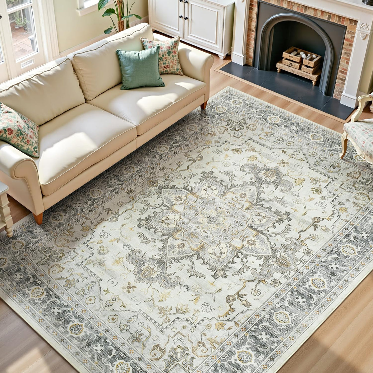 Lofus 5x7 Area Rugs for Living Room Bedroom, Soft Boho Carpet Floral Brown | High-Power Vacuuming, Non-Slip, Low Pile, Stain & Water Repellent, Soft, Skin-Friendly, for Kitchen Entryway Office