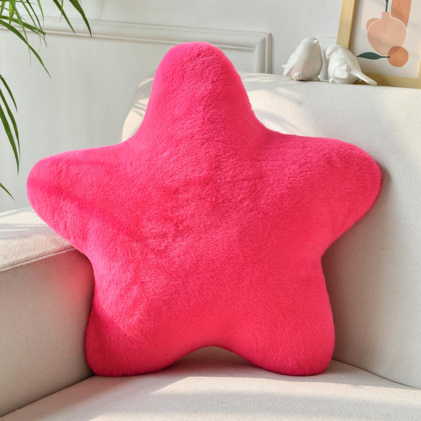 Star Pillow, Decorative Throw Pillows for Bed Couch, 15" Star Shaped Pillow Plush Floor Cushions Room Decor Pillow with Soft Faux Rabbit Fur for Sofa Bedroom Living Room