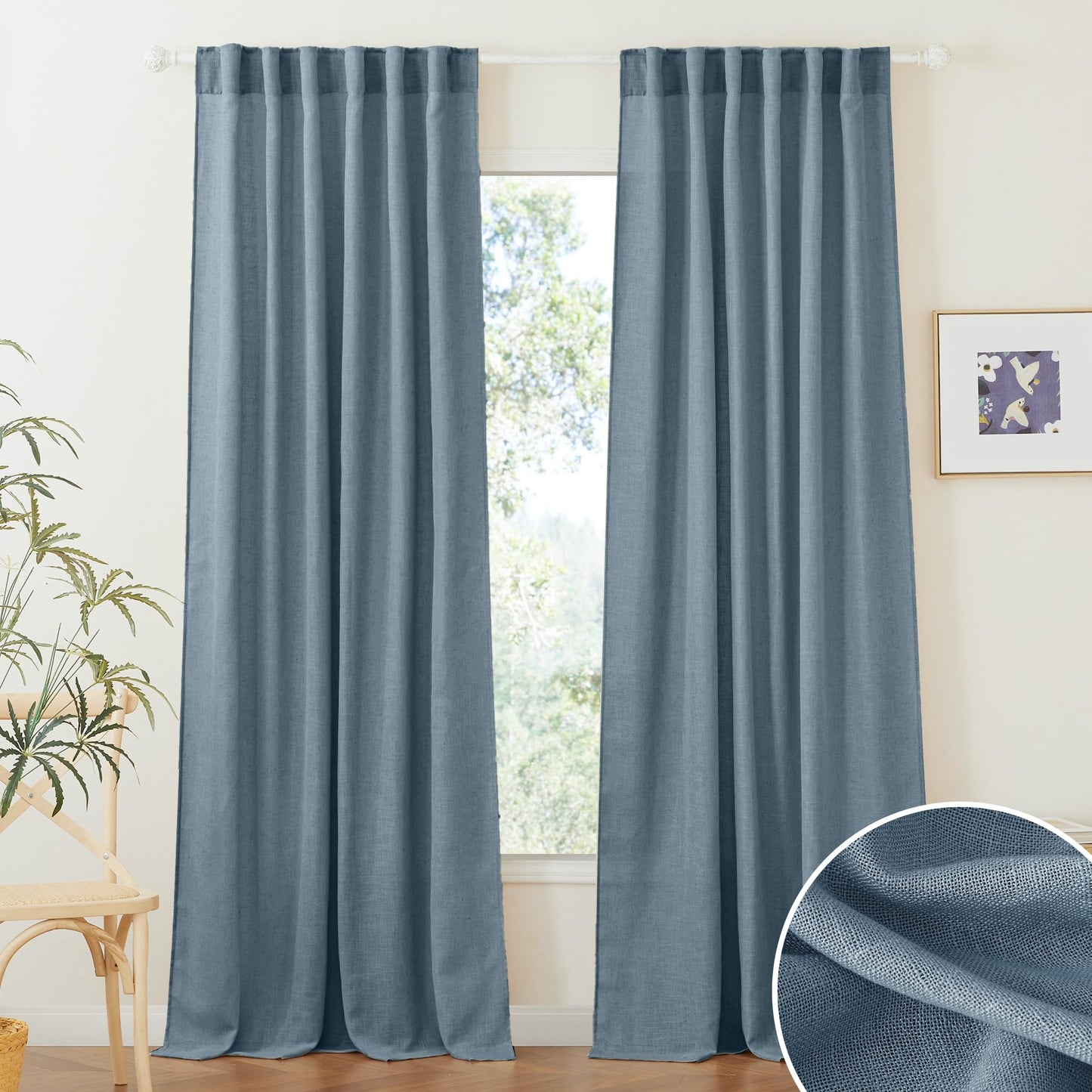 RYB HOME White Sheer Curtains for Living Room Patio Glass Door, W52 x L95 | Linen Texture, Light Filtering Privacy, Airy Translucent, Back Tab, Bedroom Office Balcony, W52 x L95, 2 Panels