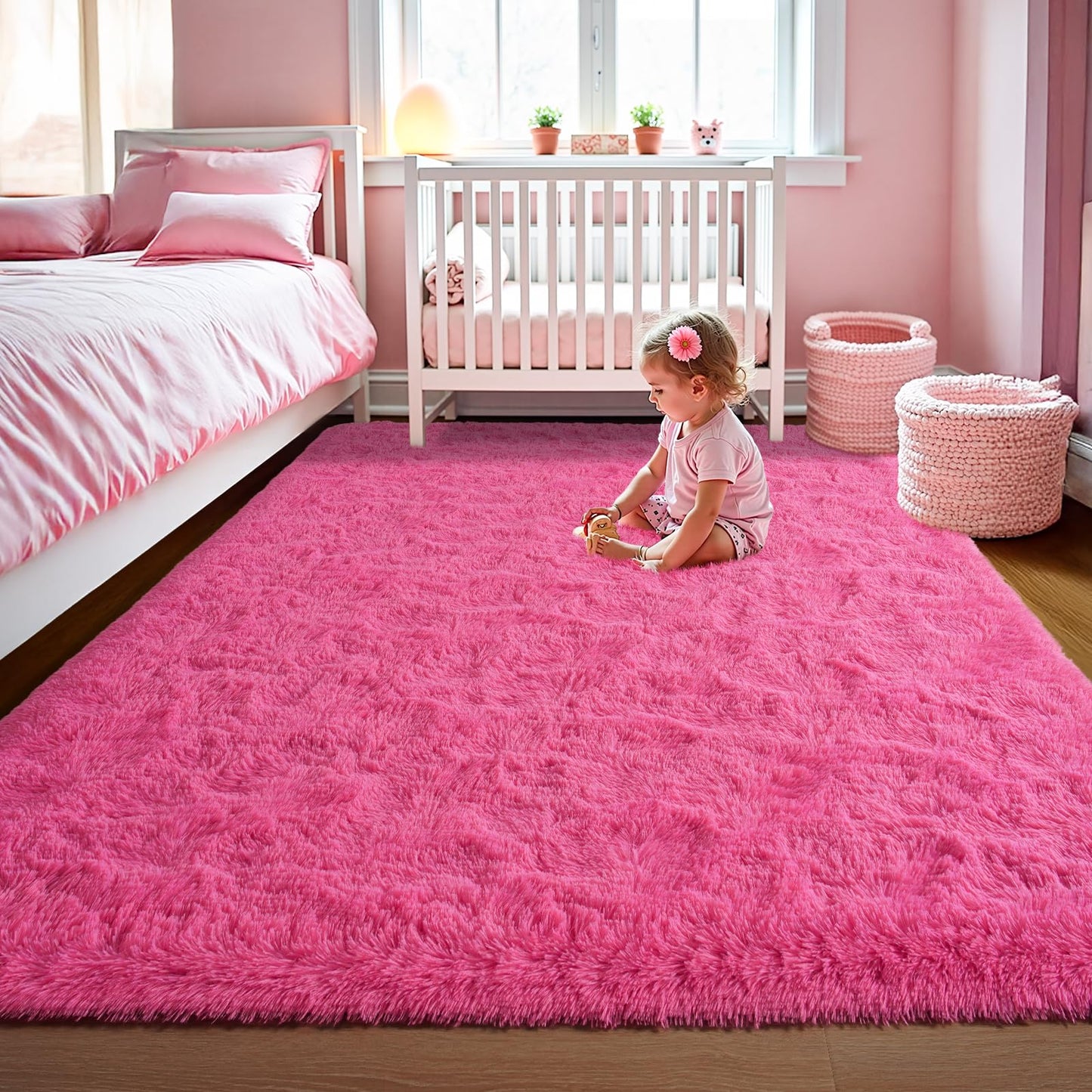 LOCHAS Area Rugs Fluffy Living Room Carpets for Kids Bedroom 6x9, Cream | Ultra Soft Indoor Modern Shaggy Rug for Dorm Nursery Boys Girls Home Decor