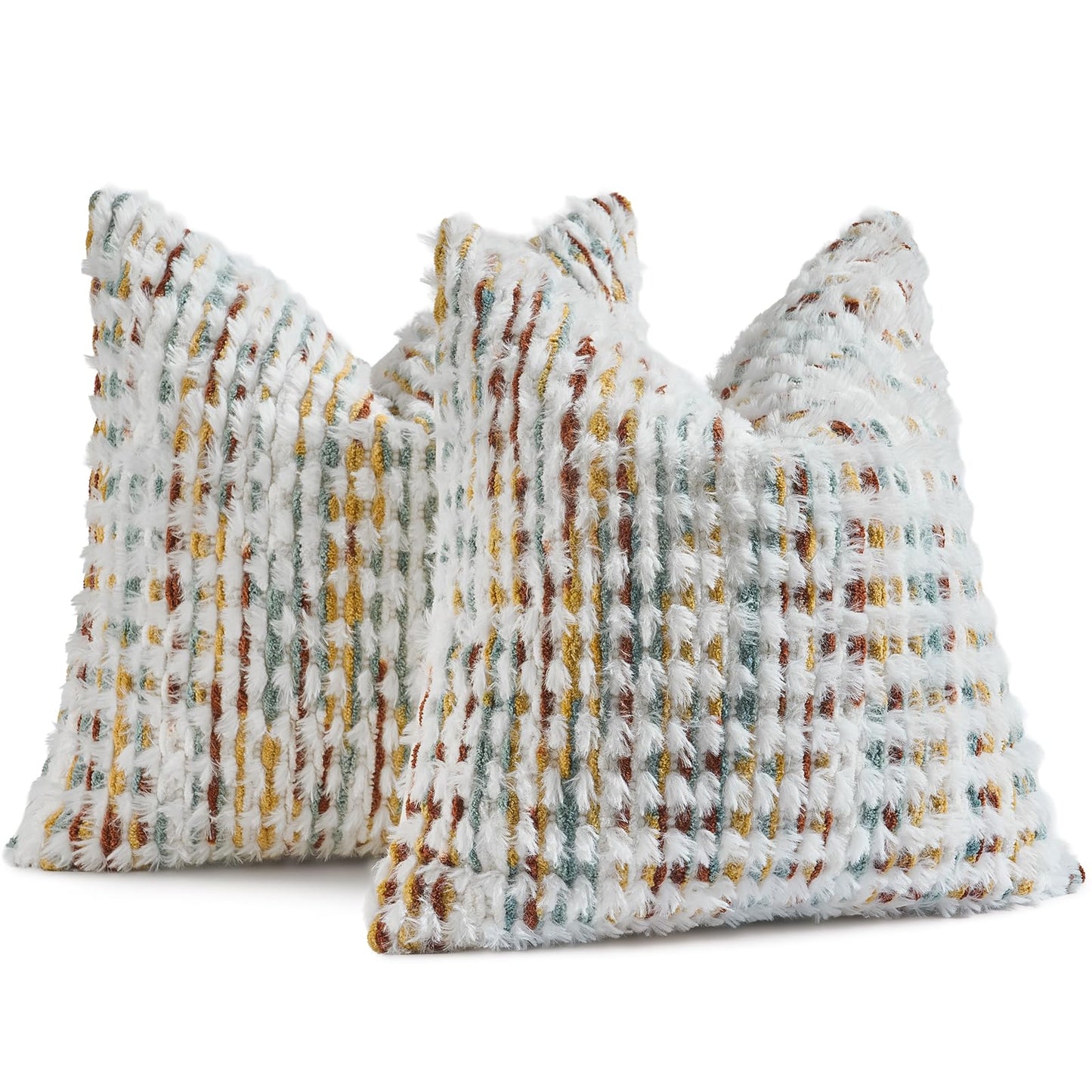 Set of 2 Boho Chenille Pillow Cover Decorative Tufted Pillowcase for Couch Bed Sofa Bedroom Living Room Modern 18 x 18-Inch Brown