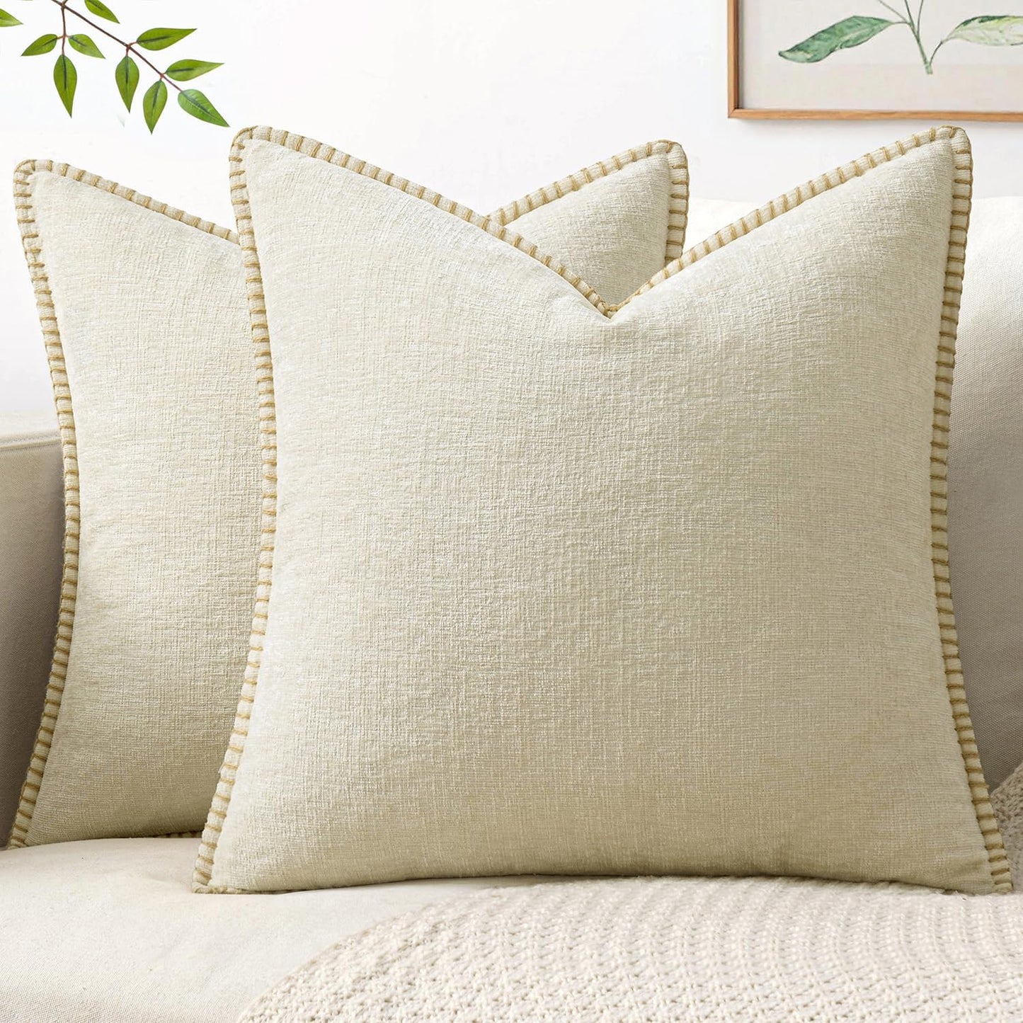 MIULEE Decorative Couch Throw Pillow Covers 18x18 Inch Sage Green 2 Pack | Farmhouse Pillow Covers with Stitched Edge, Soft Chenille Cushion Cases, for Sofa Bed Living Room Home Decor