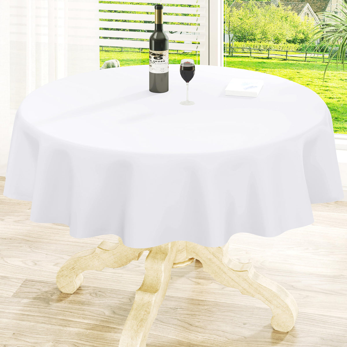 Round Navy Blue Vinyl Waterproof Tablecloth with Flannel Backed | Spillproof Wipe Clean Table Cloth, Plastic Flannel Backing for Dining, Buffet Parties Picnic Camping, 60"