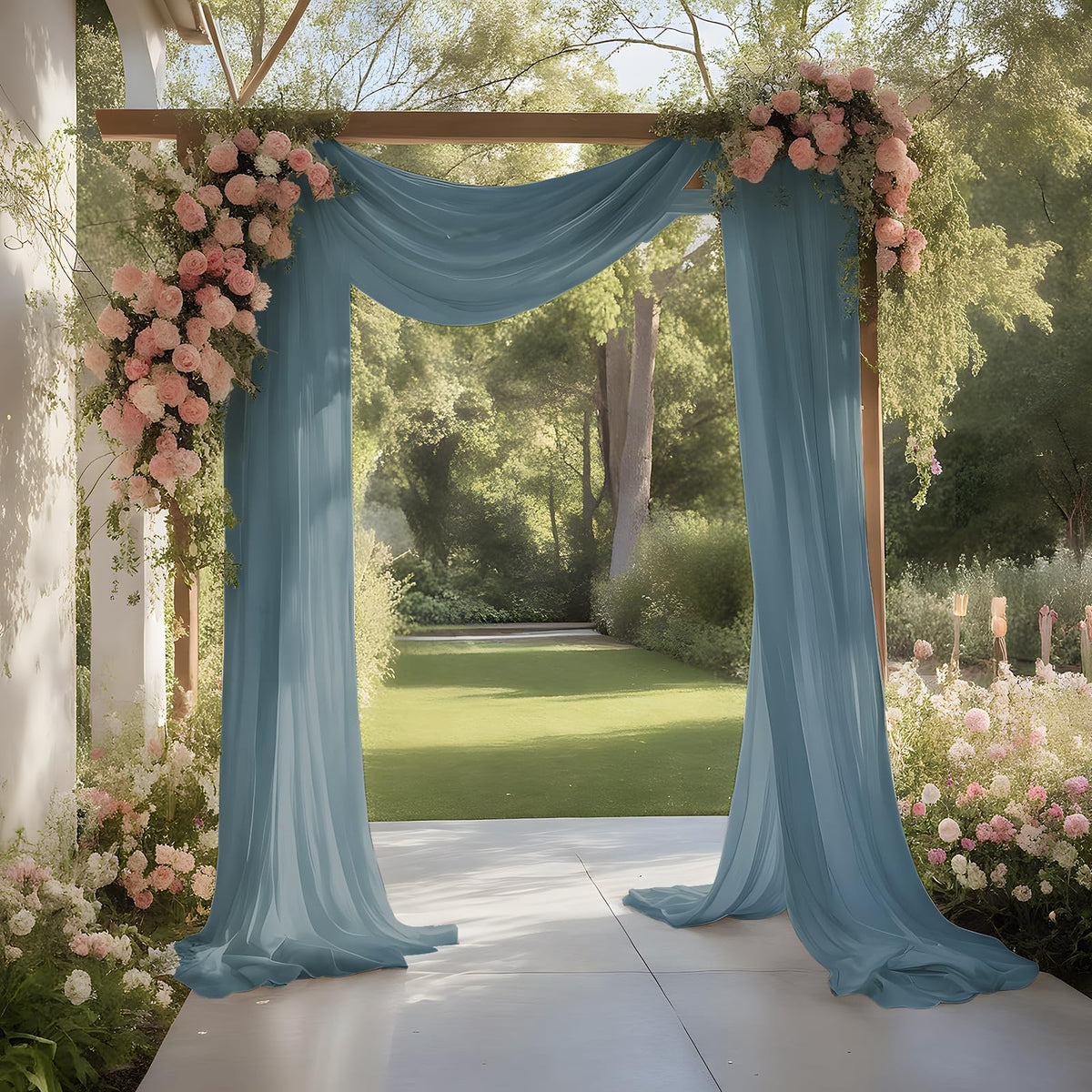 Ivory White Wedding Arch Draping Fabric Sheer Curtain Drapes | 31" x 20 ft Extra Long Shimmery Backdrop Curtains for Wedding Anniversary Party Summer Outdoor Events Drapery Photo Backgrounds