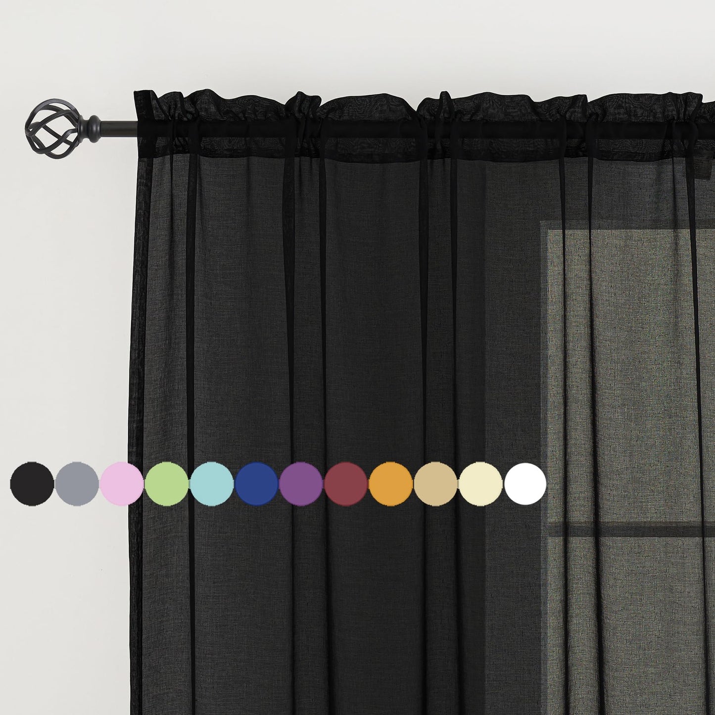MYSTIC-HOME Sheer Curtains White 63 Inch Length, Rod Pocket Voile Drapes for Living Room, Bedroom, Window Treatments Semi Crinkle Curtain Panels for Yard, Patio, Villa, Parlor, Set of 2, 52"x 63"