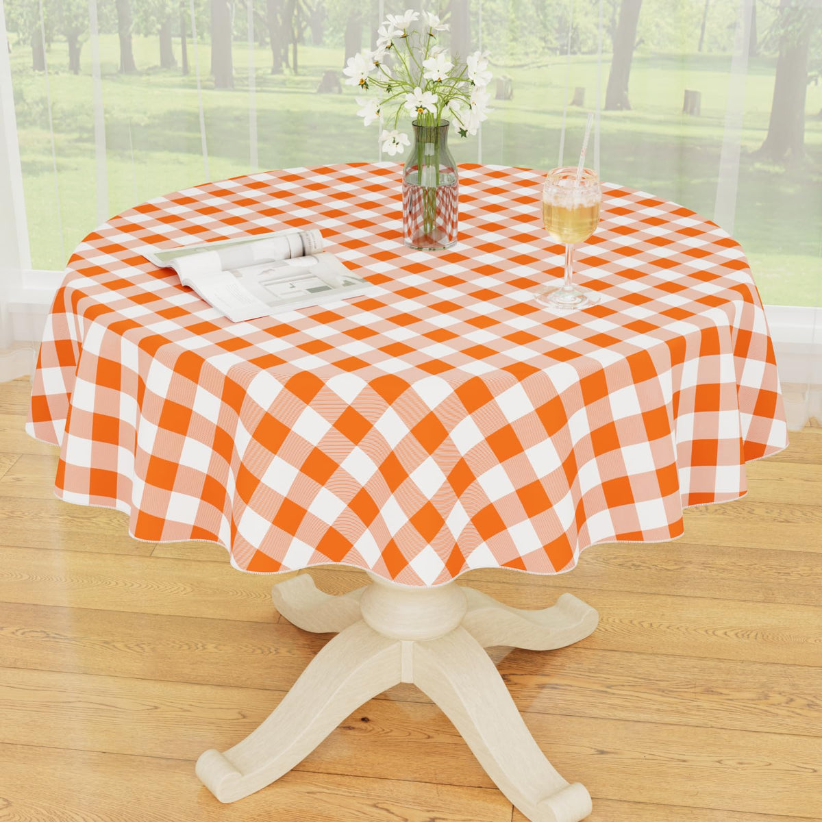 Smiry Picnic Table Cloth, Vinyl Tablecloths with Flannel Backing, 60"x84" | Waterproof Rectangle Table Cloth, Wipeable Buffalo Plaid Table Cover for Indoor and Outdoor (Khaki & White)