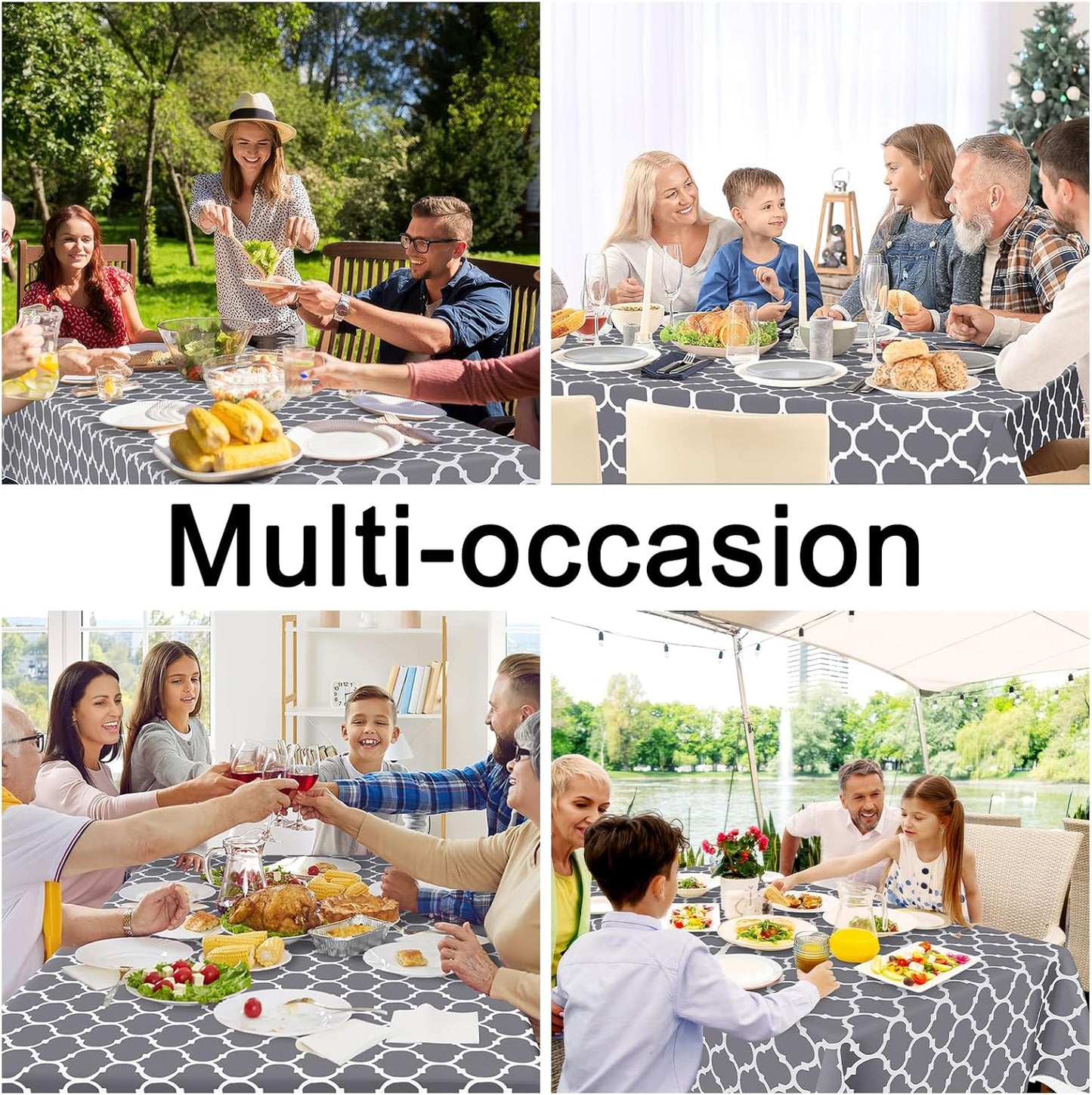 Smiry Rectangle Table Cloth, Flannel Backed Vinyl Tablecloth, 60"x84" | Waterproof Plastic Tablecloths, Wipeable Table Cover for Dining, Indoor and Outdoor (Grey)