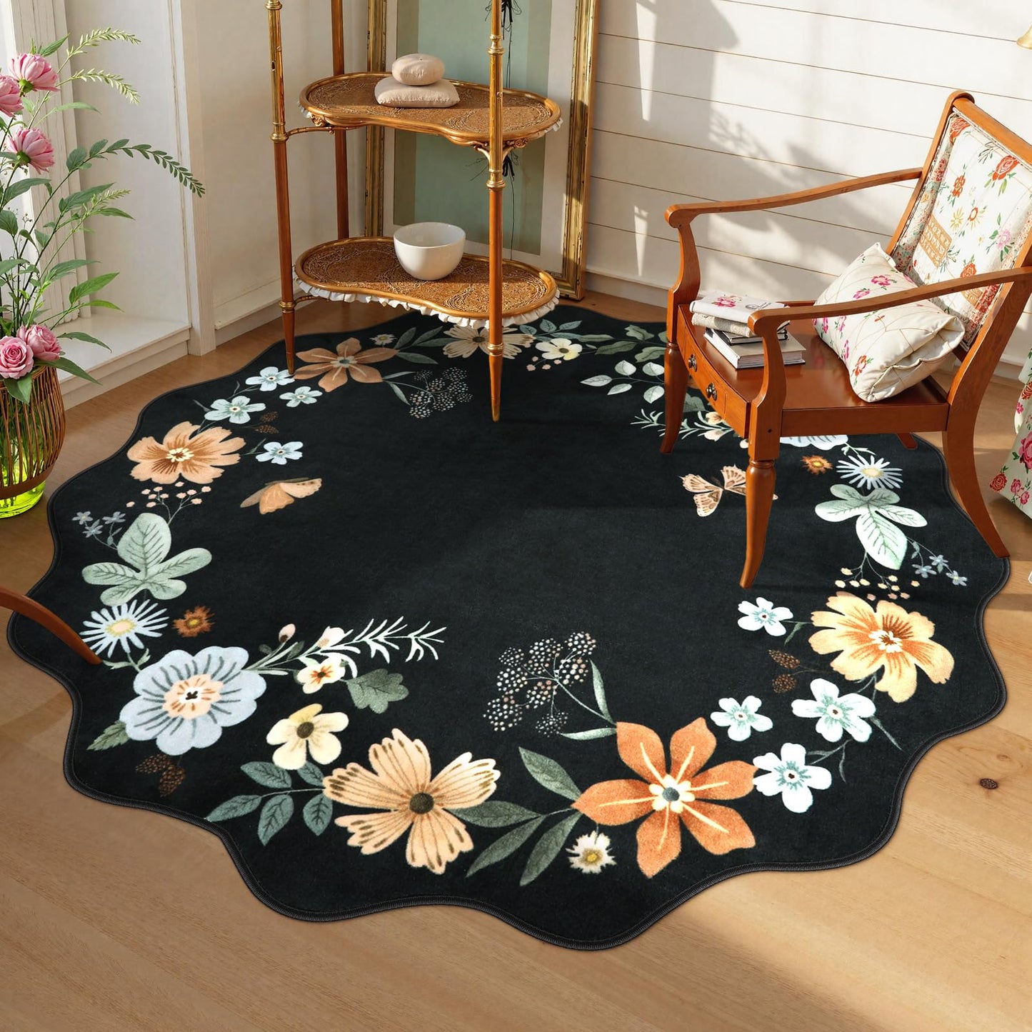 Lahome Floral Living Room Rugs, Area Rugs 5x7 Rug for Bedroom Ultra-Thin Soft Rug, Non-Slip Washable Rugs Stain Resistant Boho Rug Flore Throw Rug for ‎Dining Room Office (5x7ft,Green)