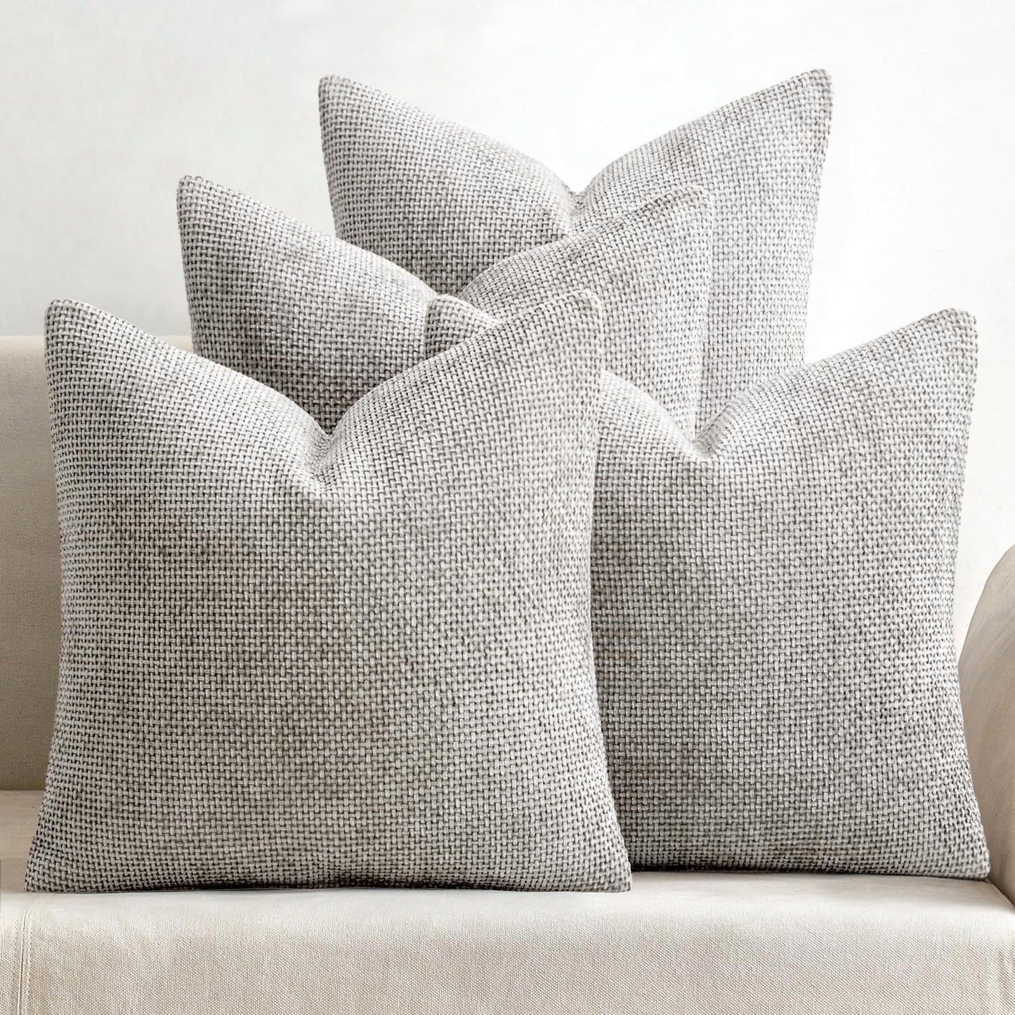 MIULEE Soft Decorative Chenille Pillow Covers Neutral 18x18 Pack of 4 | Mid Century Modern Decor, Cream to Charcoal Set, Couch Throw Pillows, Farmhouse Boho Cushion Covers for Sofa Bed Living Room