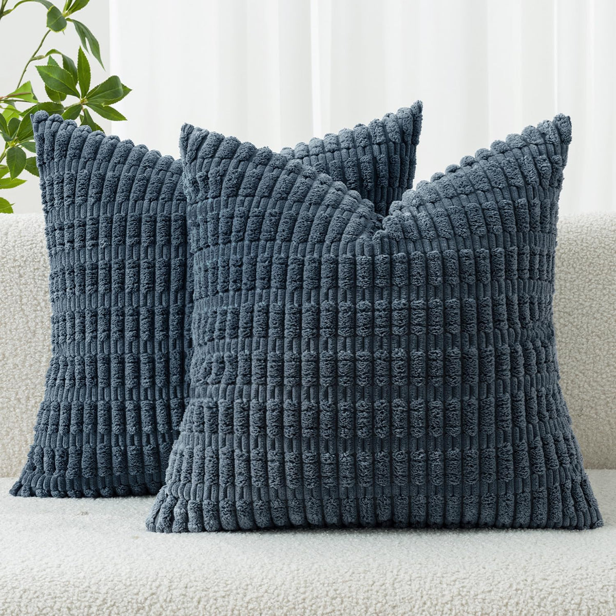 MIULEE Corduroy Decorative Throw Pillow Covers 18x18 Cream White Pack of 2 | Soft Boho Striped Pillow Covers Modern Farmhouse Home Decor For Sofa Living Room Couch Bed