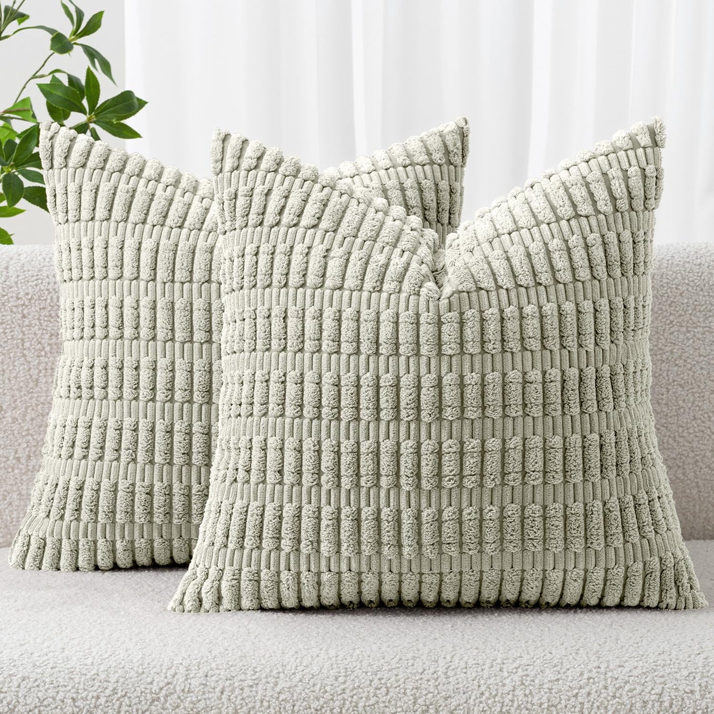 MIULEE Corduroy Decorative Throw Pillow Covers 18x18 Cream White Pack of 2 | Soft Boho Striped Pillow Covers Modern Farmhouse Home Decor For Sofa Living Room Couch Bed