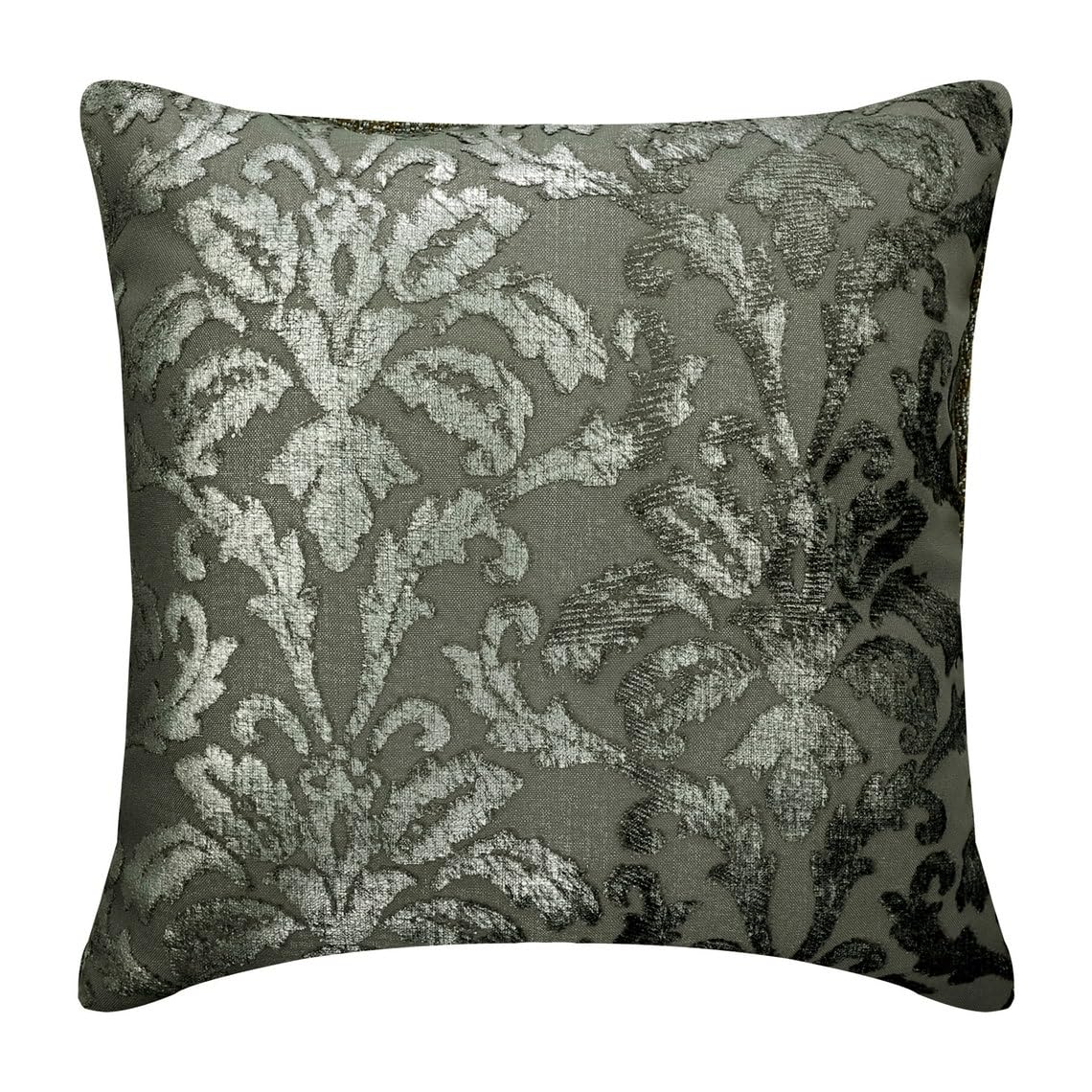 HomeCentric Silver Faux Leather Pearl Leaves Pillow, 24x24 inch, Silk, Contemporary Floral - Silver Beauty