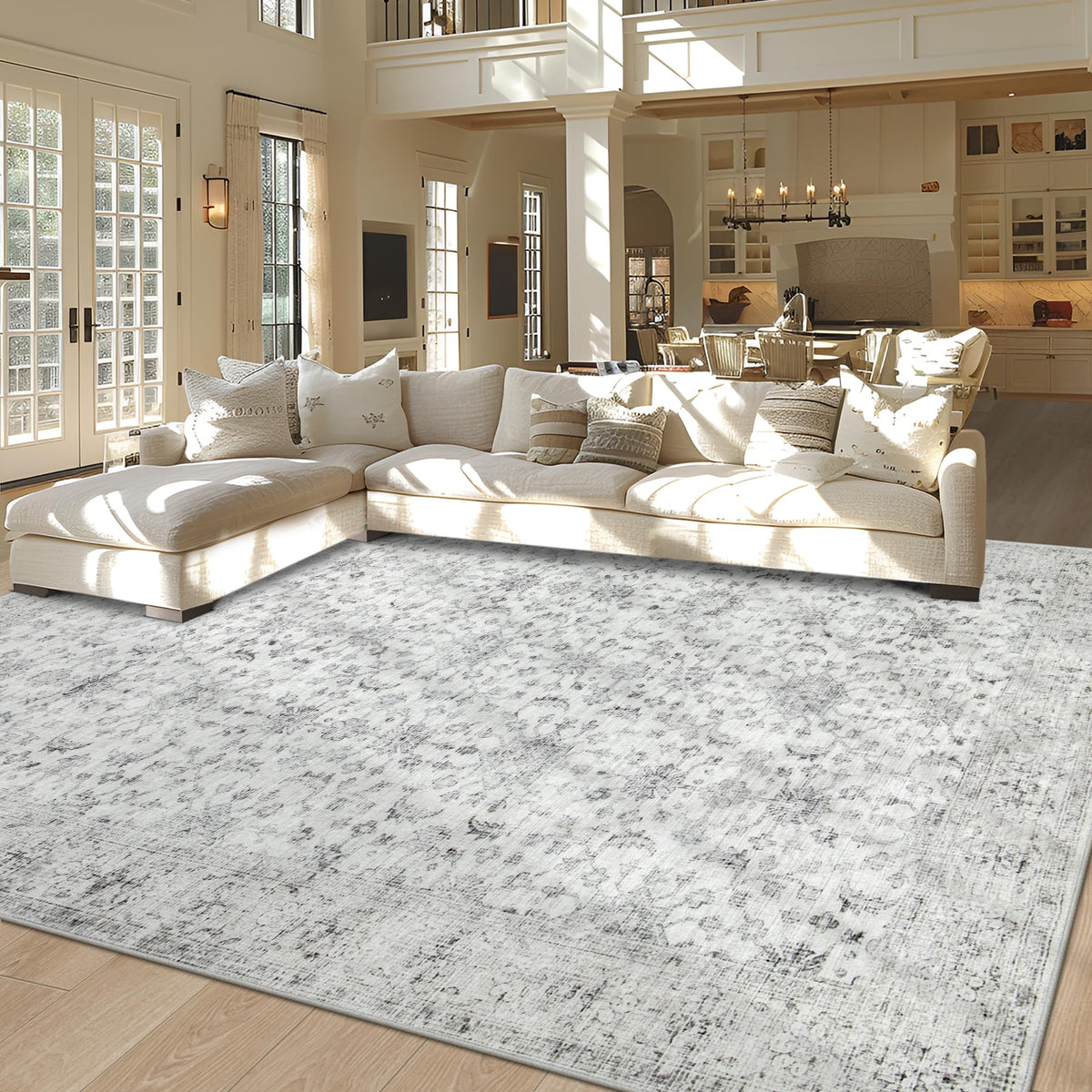 Tosuoka Area Rugs 9x12 Living Room Rug, Vintage Washable Rug Light Beige | Super Soft Bedroom Rug, Non-Slip Backing, Stain Resistant, Low-Pile, Large, Indoor Carpet for Dining Room Nursery Home Office