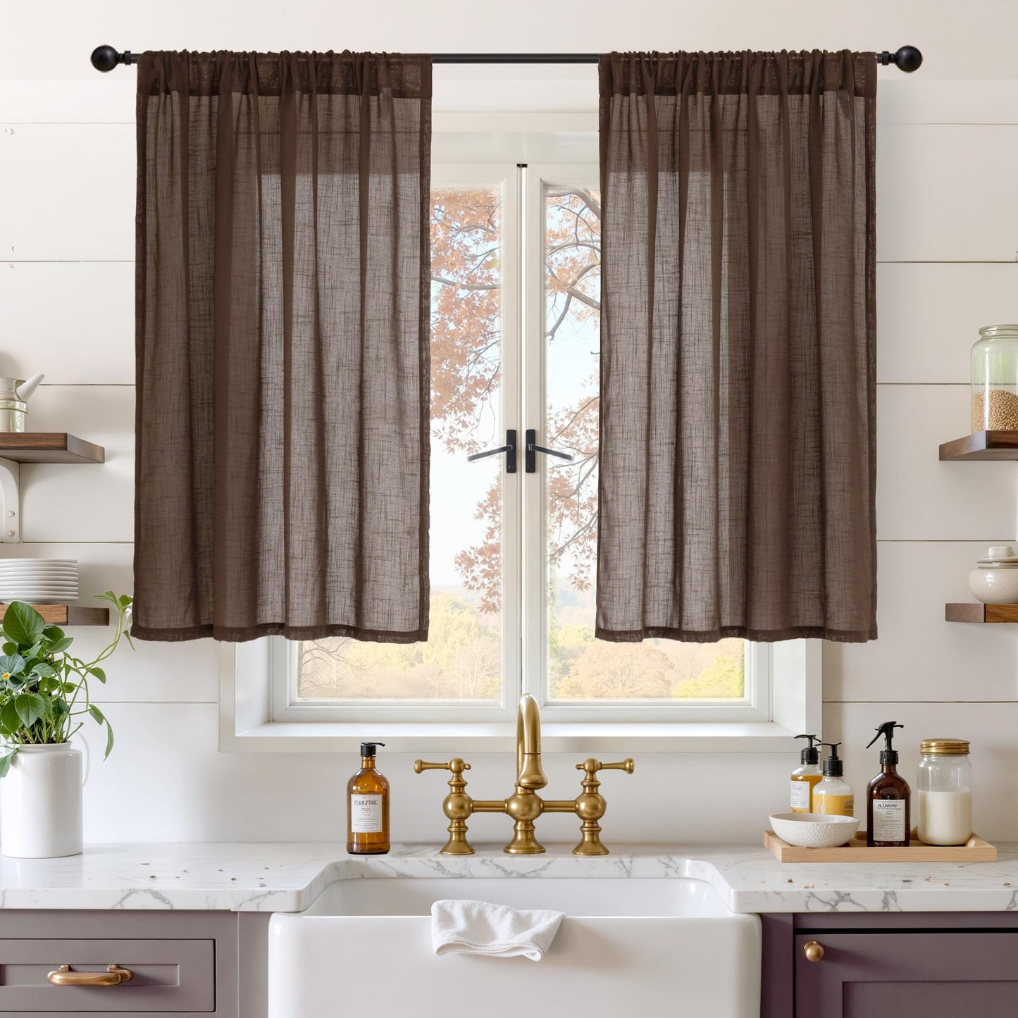 BGment Linen Sheer Curtains 84 Inches Long 2 Panels Set for Living Room | Light Filtering Drapes with Rod Pocket Lightweight Window Treatments for Bedroom, 52 X 84 Inch Length