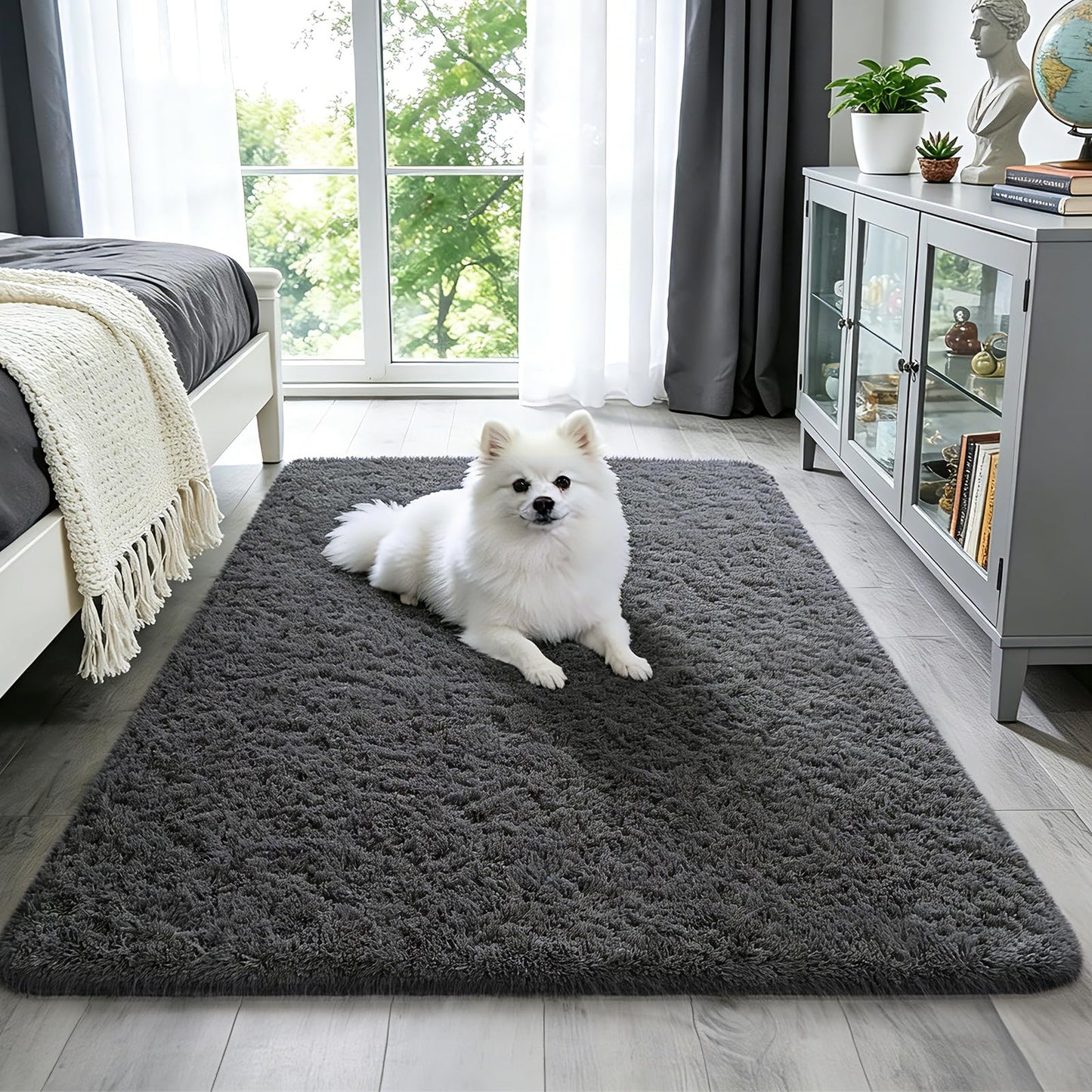 Ophanie 8x10 Area Rugs for Living Room, Washable Non-Slip Fluffy Soft Large Shag Bedroom Carpet, Ivory Big Indoor Nursery Rug, Carpets for Boy and Girls Room Dorm Decor with Over 99 pcs Pile fibers