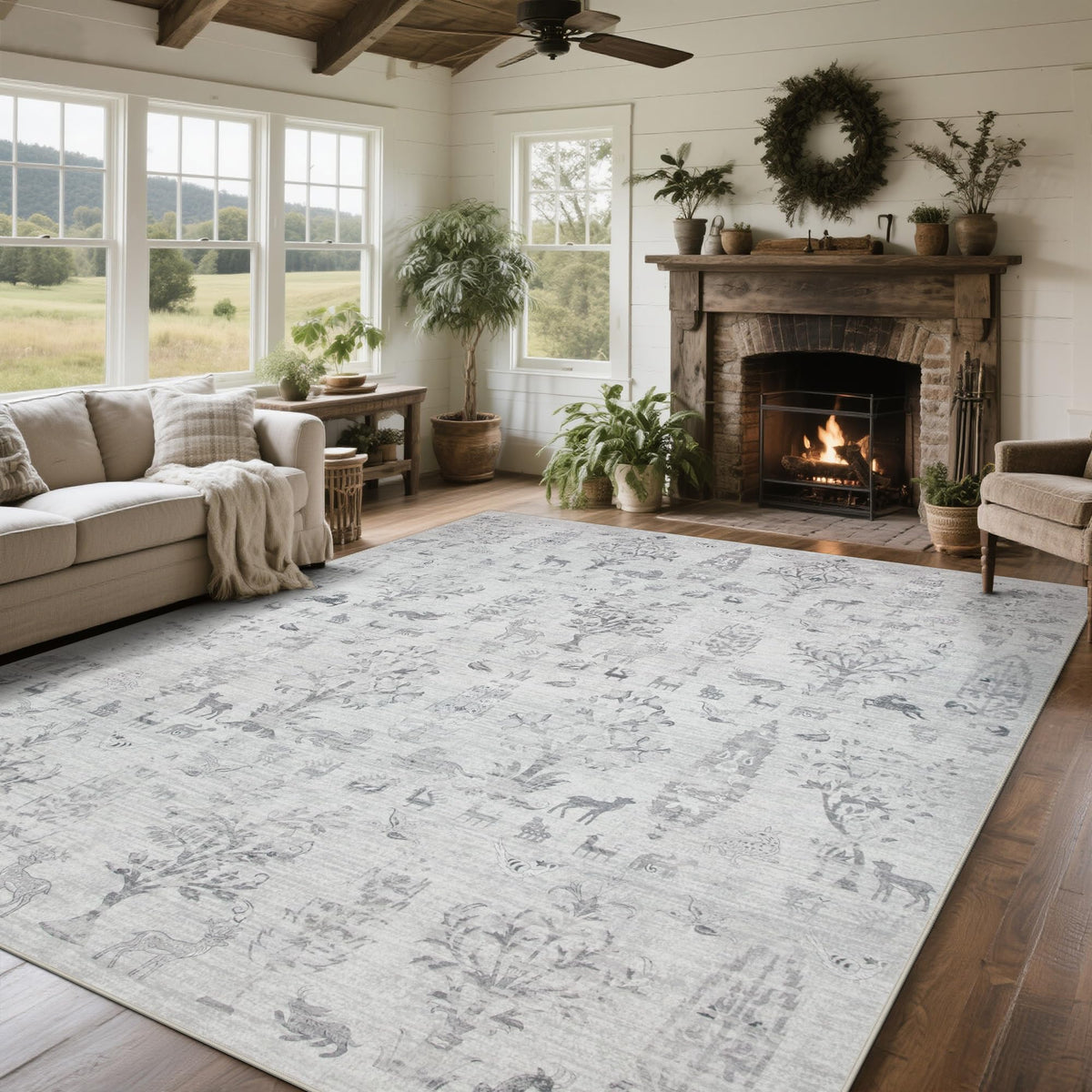 Washable Rugs 8x10 Area Rugs for Living Room,Bedroom,Dining Room Carpet | Ultra Soft Faux Wool,Kids & Pet Friendly,Machine Washable,Non-Slip & Non-Shedding,Large Vintage Low Pile Rug for Home Office