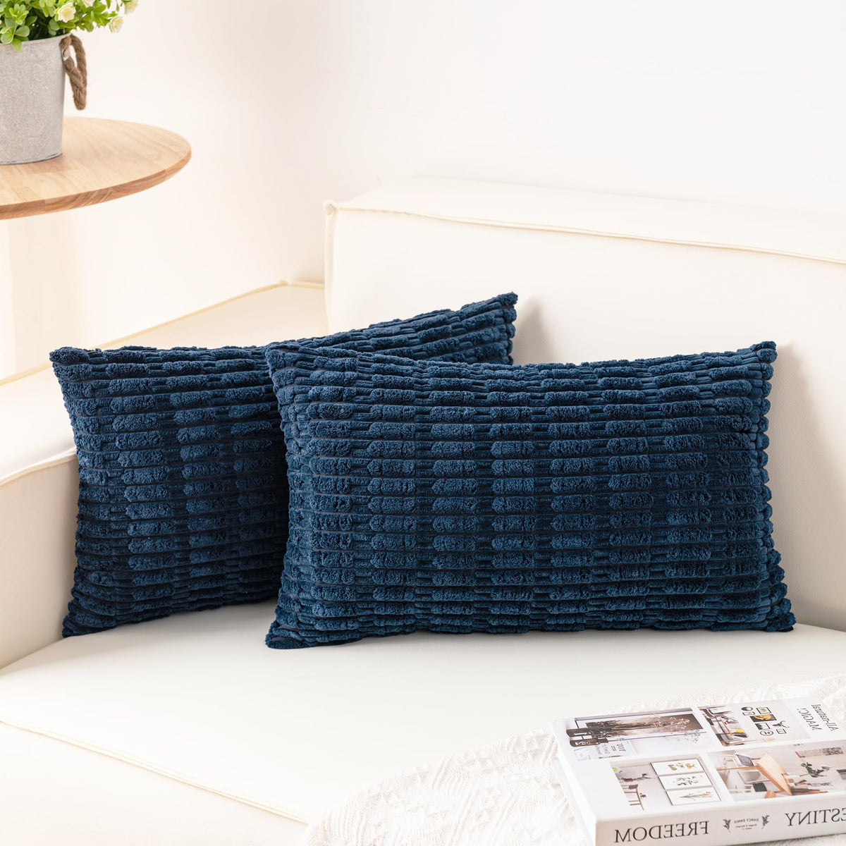 Pack of 2 Corduroy Decorative Throw Pillow Covers 18x18 Inch, Cream White | Fall Soft Striped Pillow Covers Modern Farmhouse Home Decor Christmas Throw Pillow Covers for Sofa Living Room Couch Bed ﻿