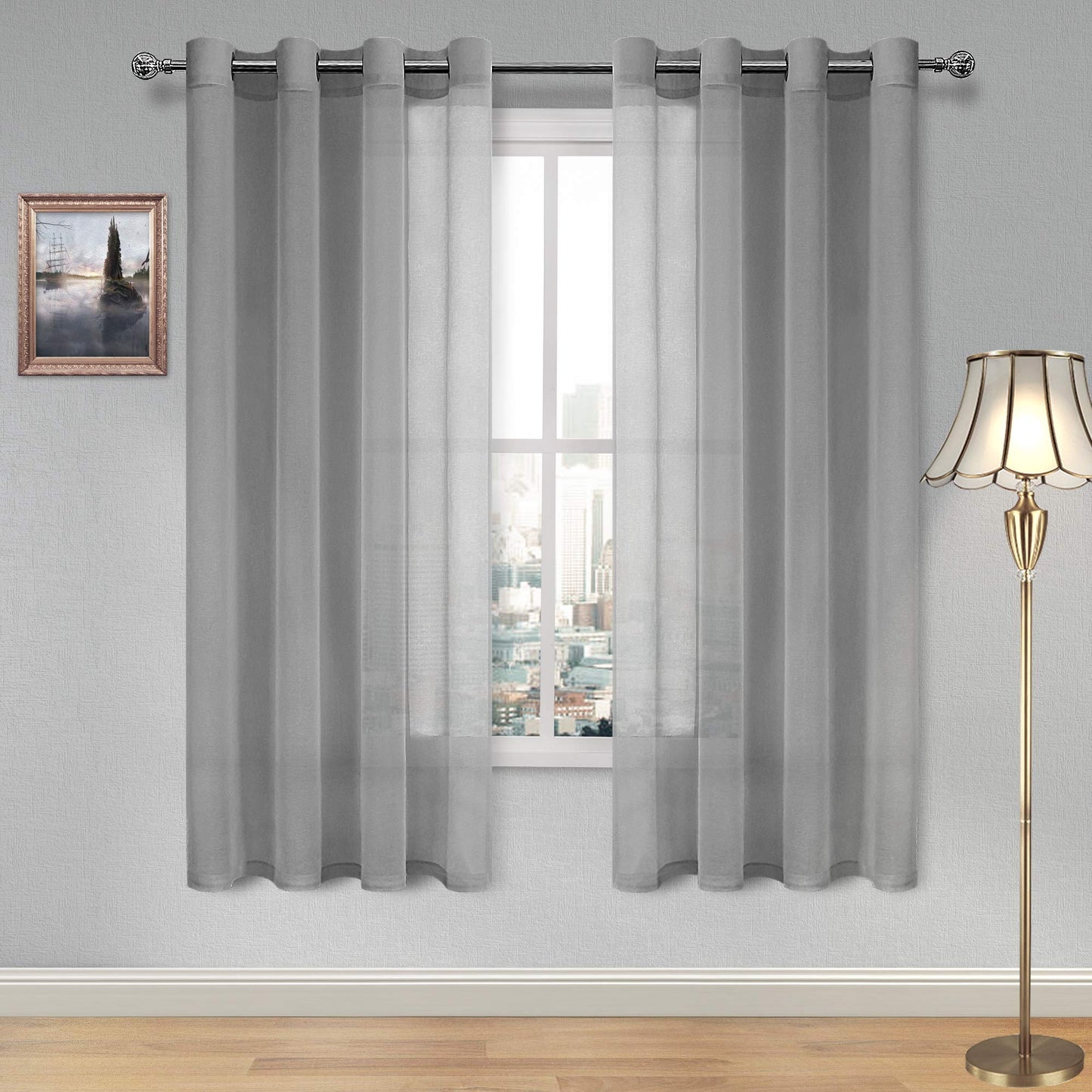 DWCN White Sheer Curtains Linen Look Semi Transparent Voile Grommet White Curtains for Living Dining Room Drapes 52 x 84 Inch Long, Set of 2 Panels
