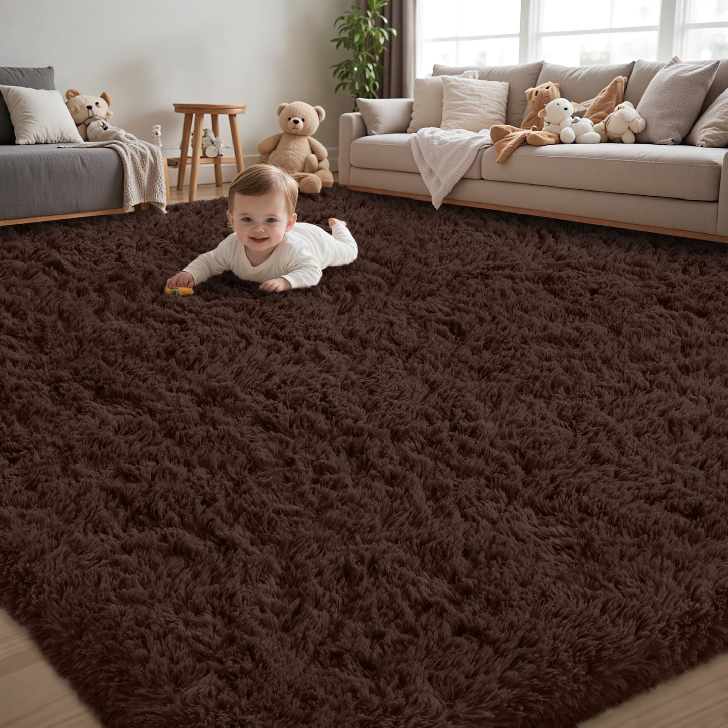 8x10 Area Rug for Living Room,Black Fluffy Shag Non-Slip Bedroom Rugs | Ultra Soft Large Fuzzy Plush Indoor Carpet，Washable Rugs for Bedroom Kids Nursery Office Dorm Modern Decor